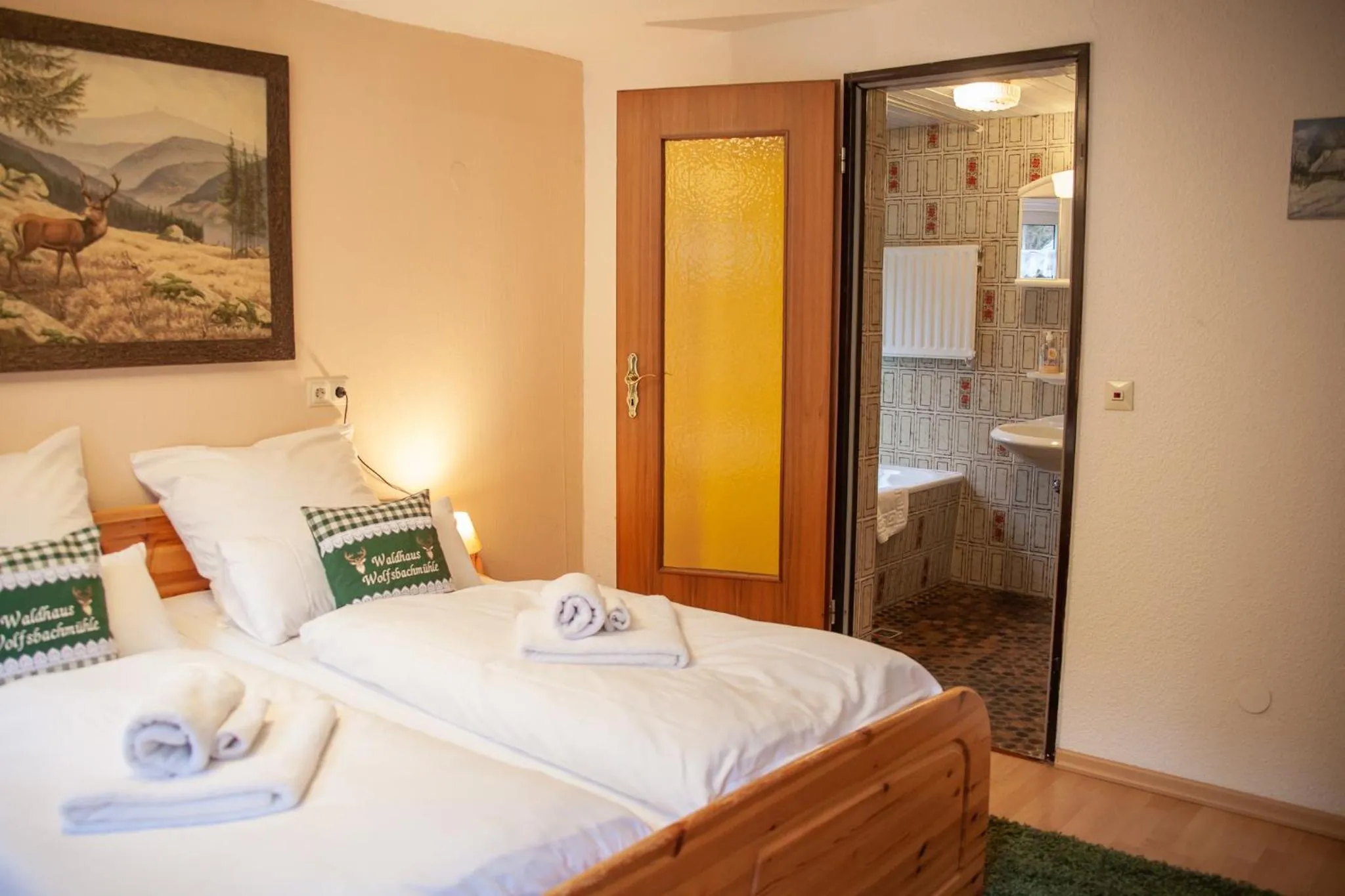 Bedroom, Bed in Waldhaus Wolfsbachmühle