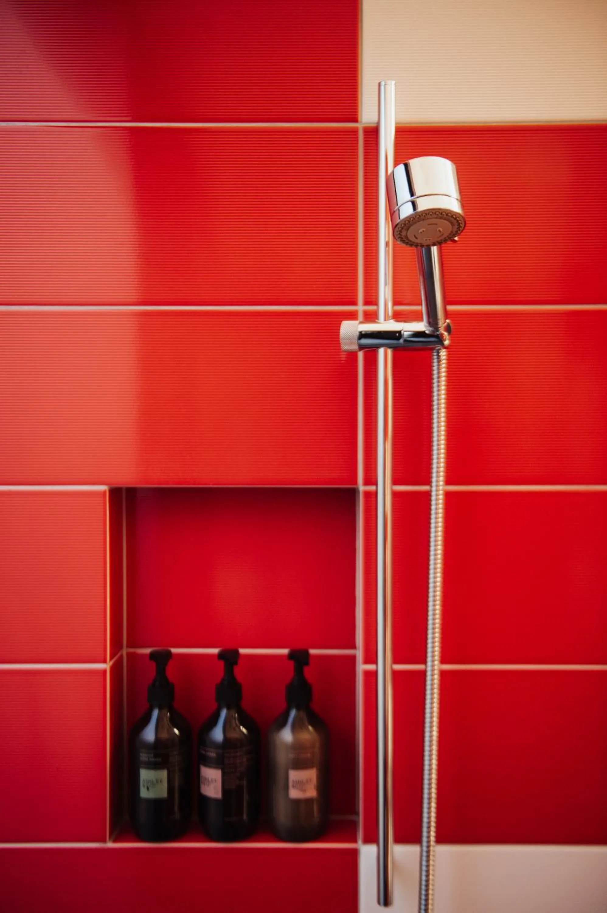 Shower in Award-Winning Modern Retreat with Hot Tub & Views