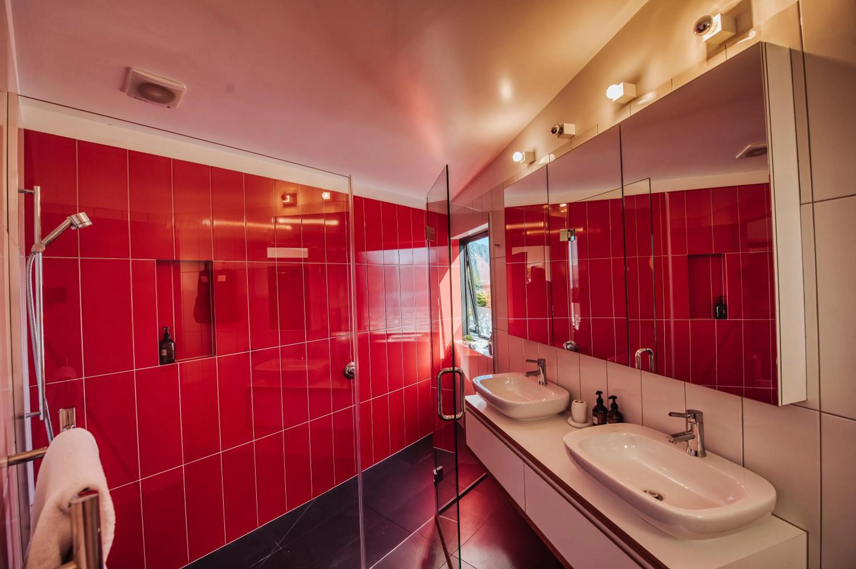 Shower in Award-Winning Modern Retreat with Hot Tub & Views