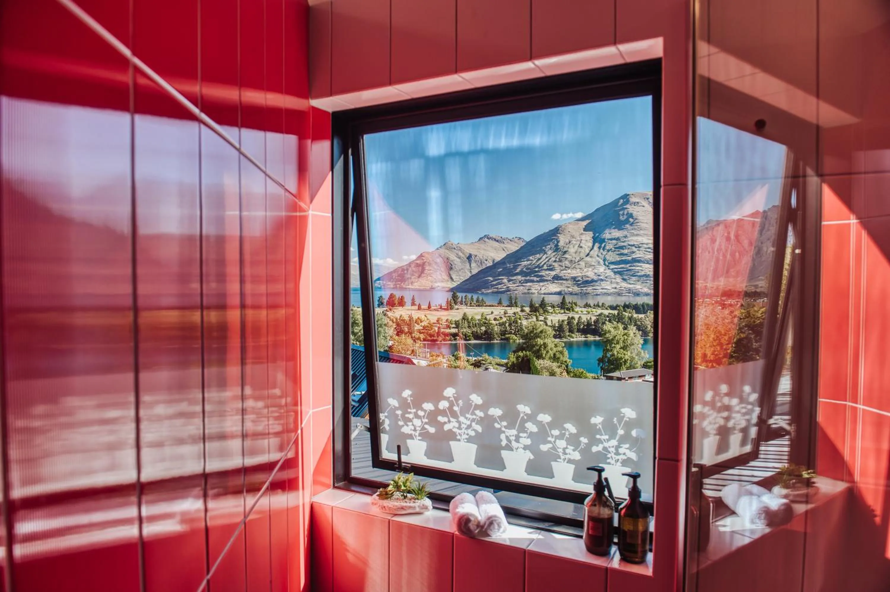 Shower in Award-Winning Modern Retreat with Hot Tub & Views