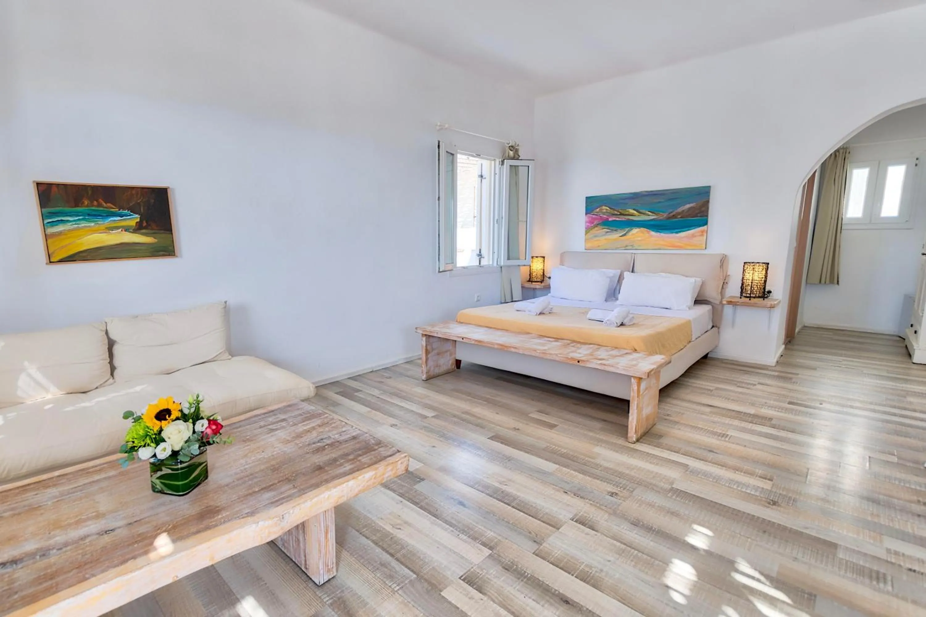 Bed in With-inn Mykonos Suites