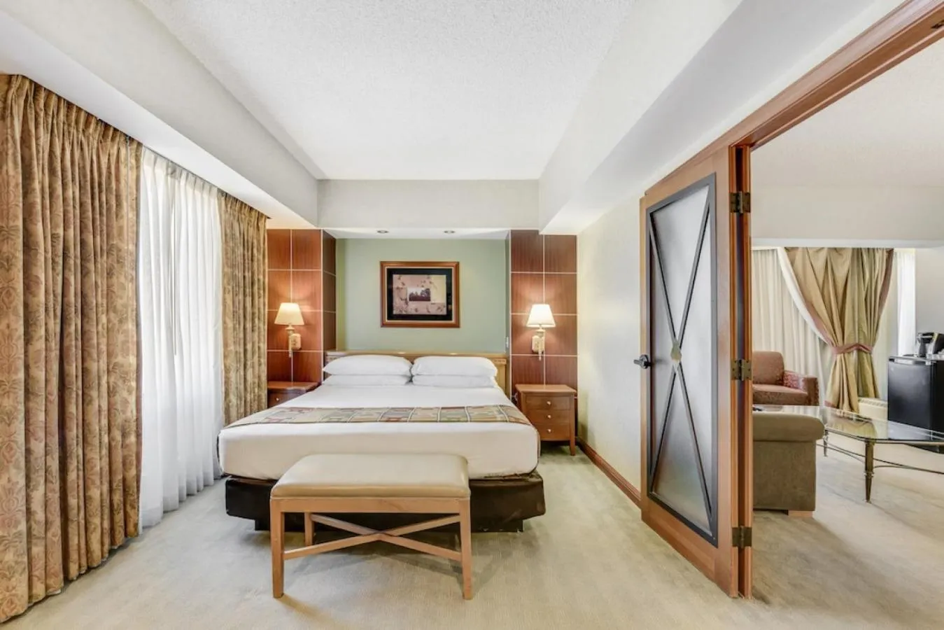 Bedroom, Bed in Harrah's Lake Tahoe, A Caesars Destination