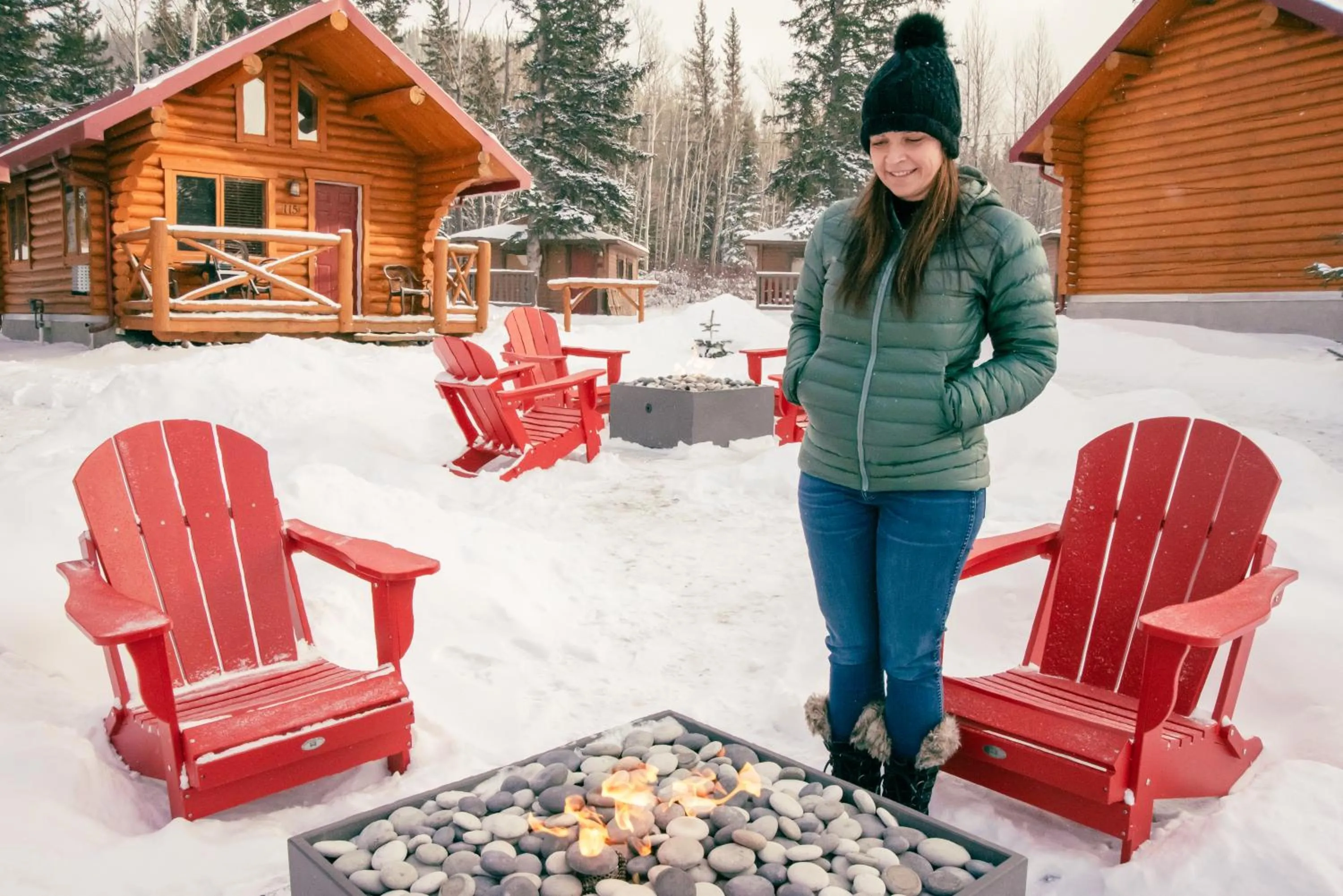 fireplace in Miette Mountain Cabins