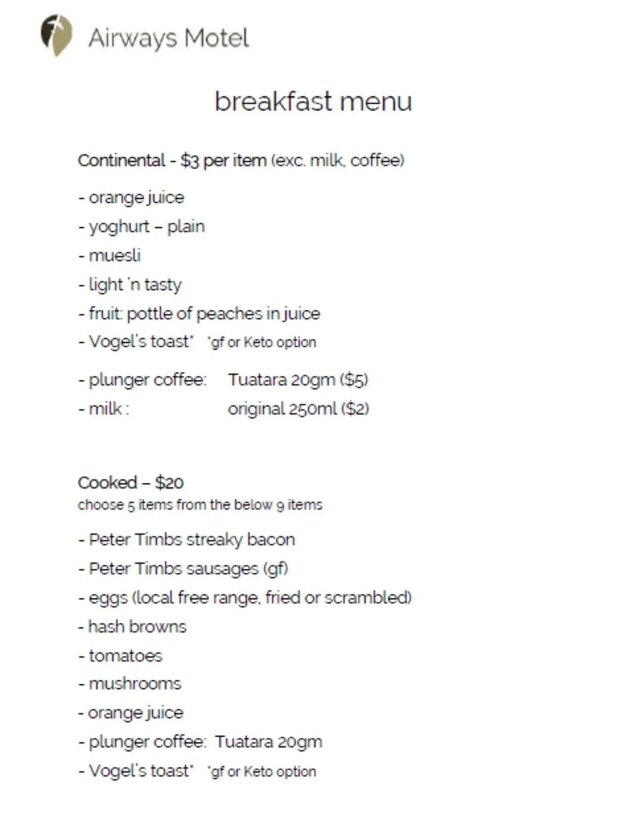 Breakfast in Airways Motel