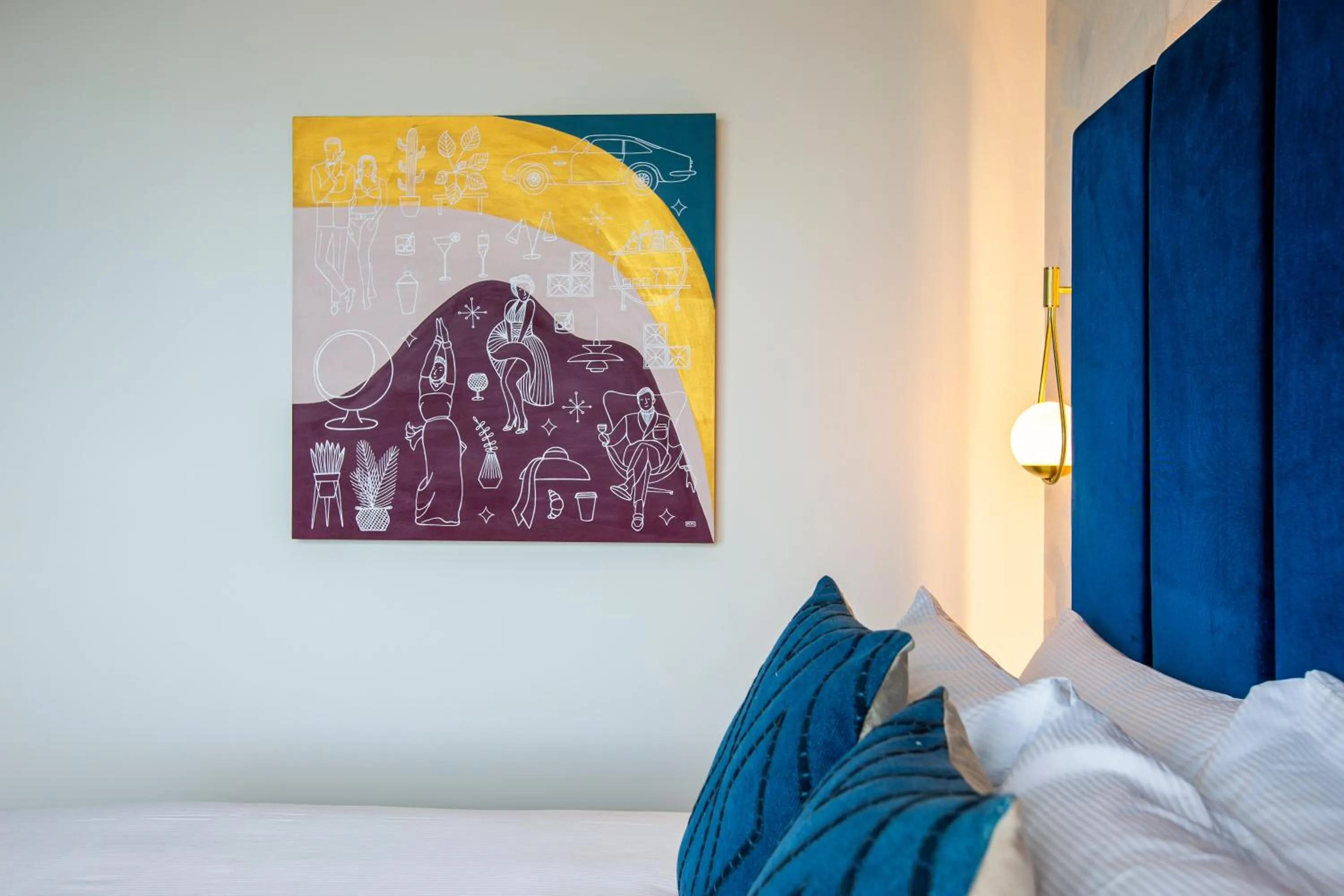 Decorative detail, Bed in The Muse Christchurch Art Hotel