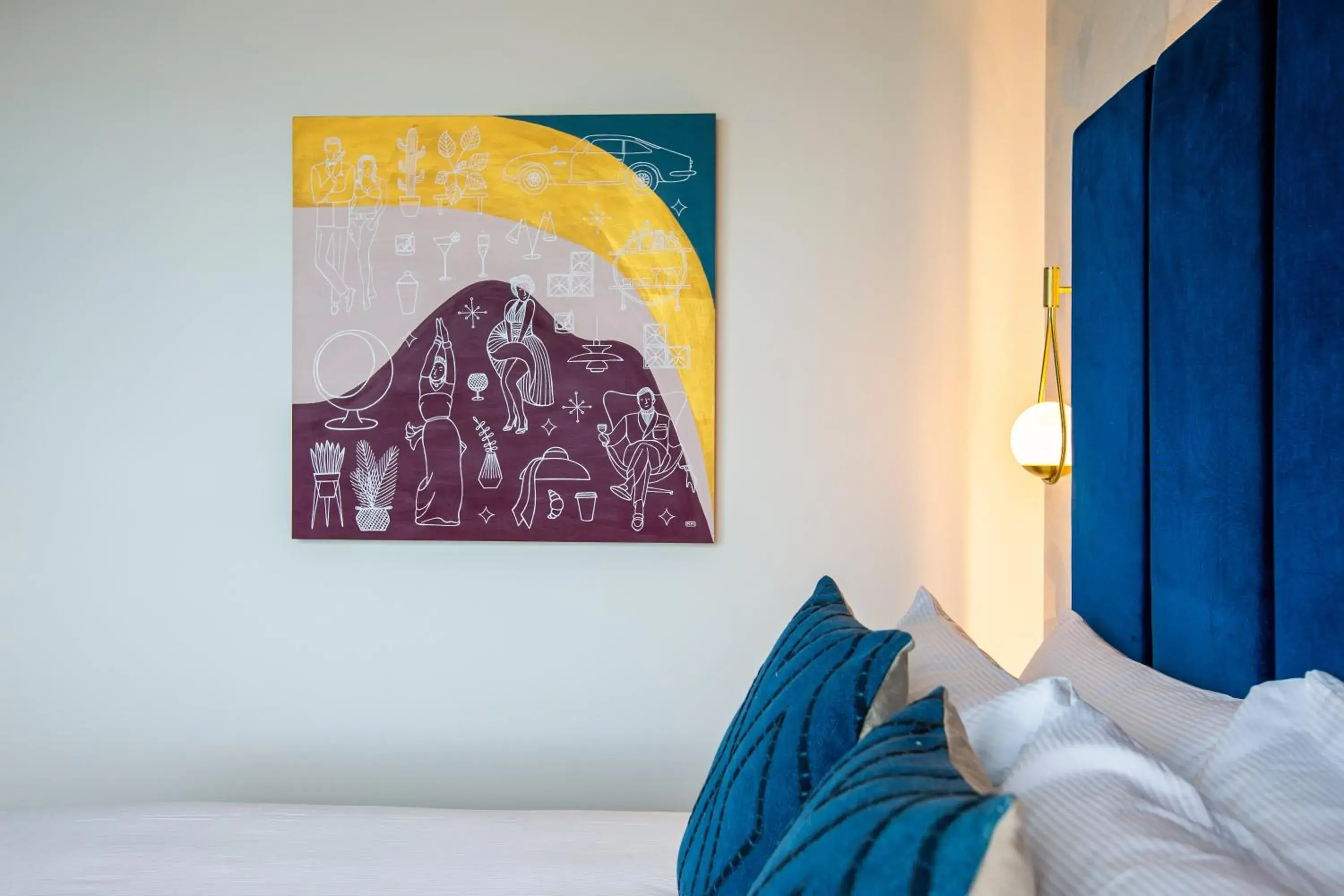 Decorative detail, Bed in The Muse Christchurch Art Hotel Decorative detail, Bed in The Muse Christchurch Art Hotel