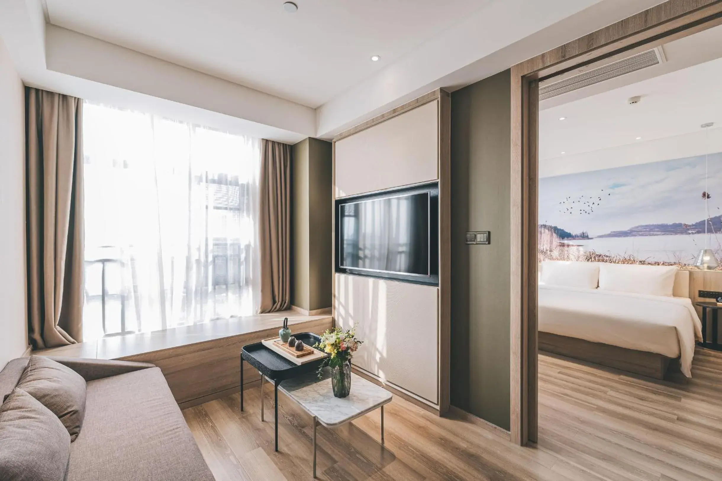 Bed in Atour Hotel Ningbo Airport Yinzhou Avenue Bed in Atour Hotel Ningbo Airport Yinzhou Avenue