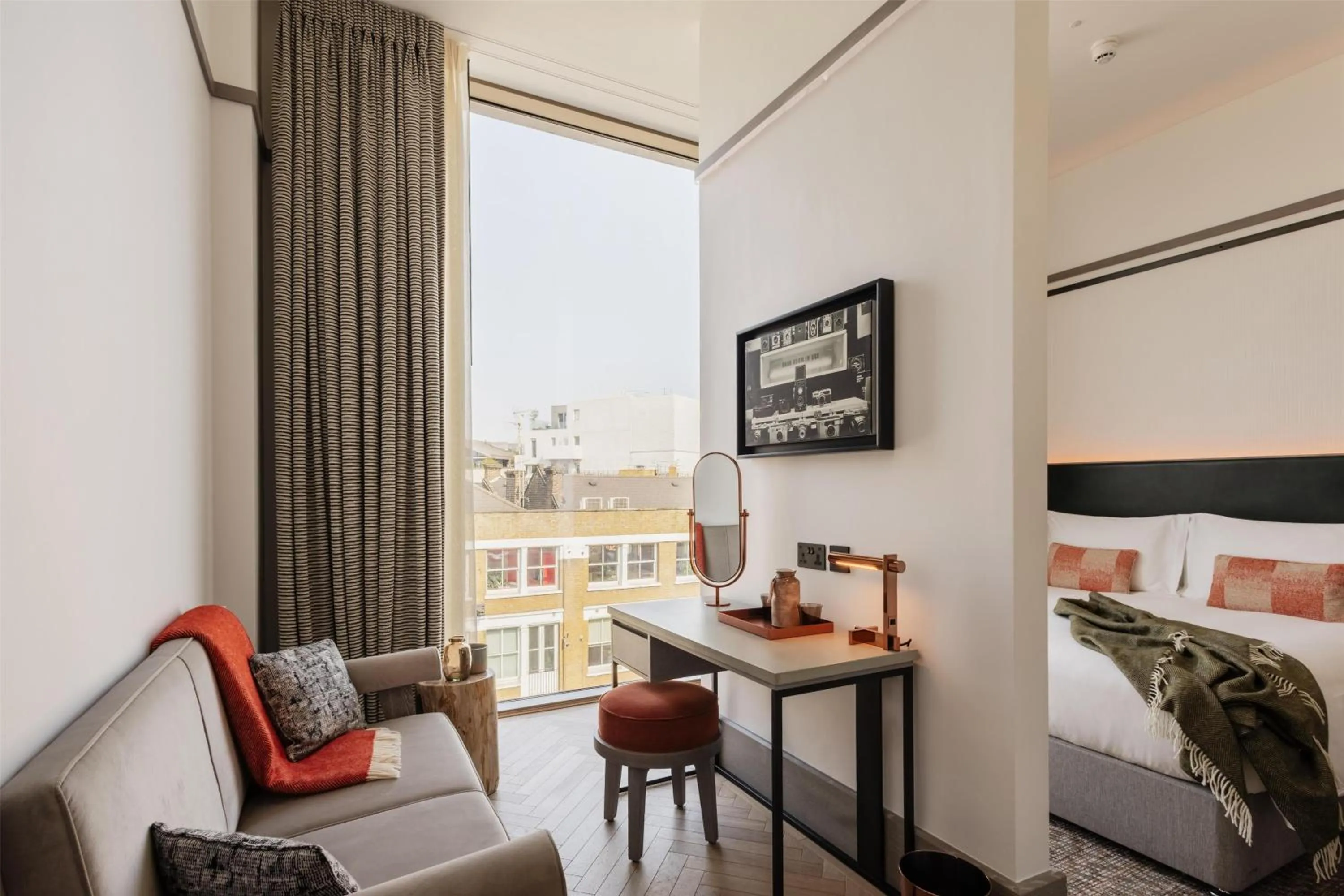 Living room, Bed in Hart Shoreditch Hotel London, Curio Collection by Hilton
