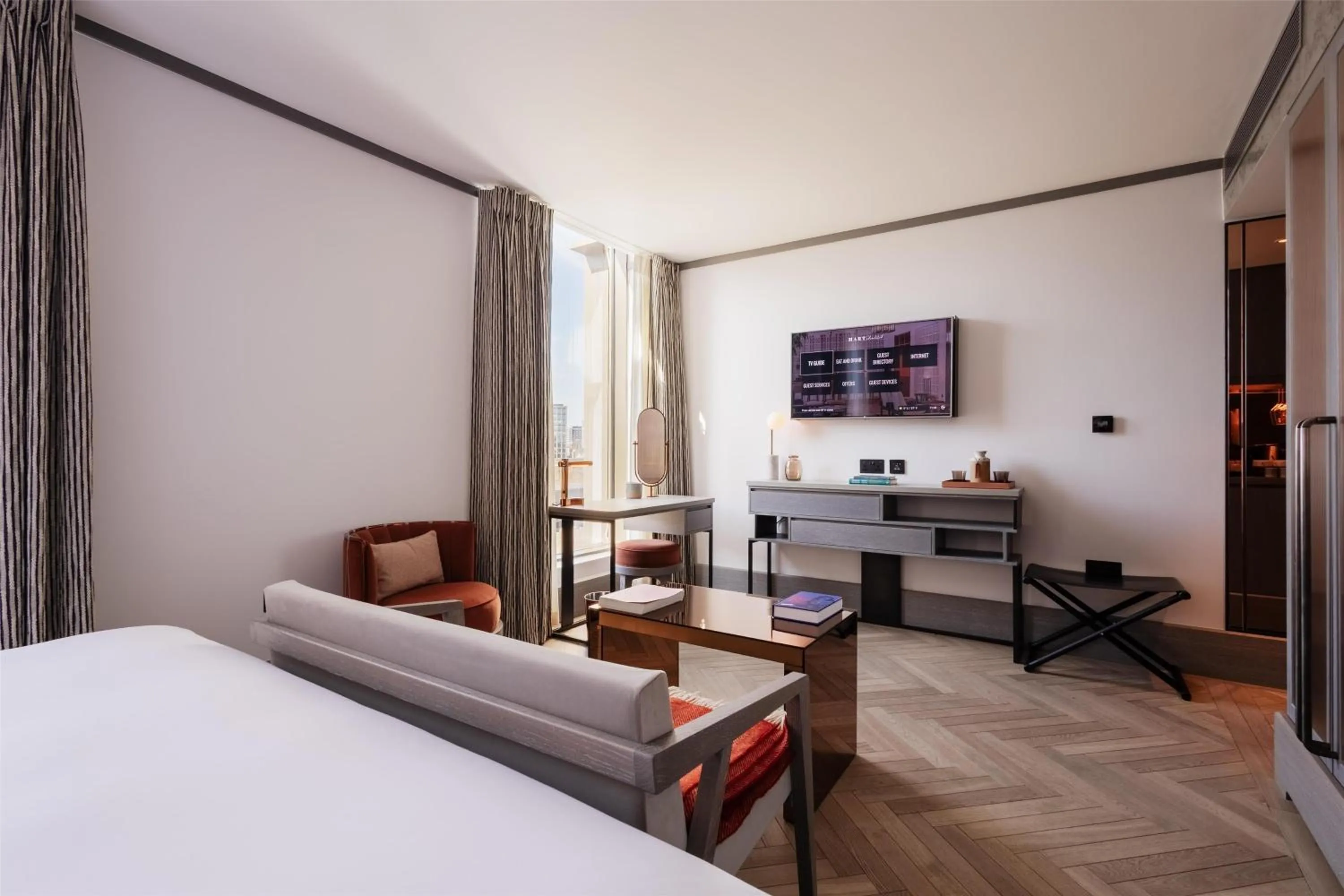 Bedroom, Bed in Hart Shoreditch Hotel London, Curio Collection by Hilton