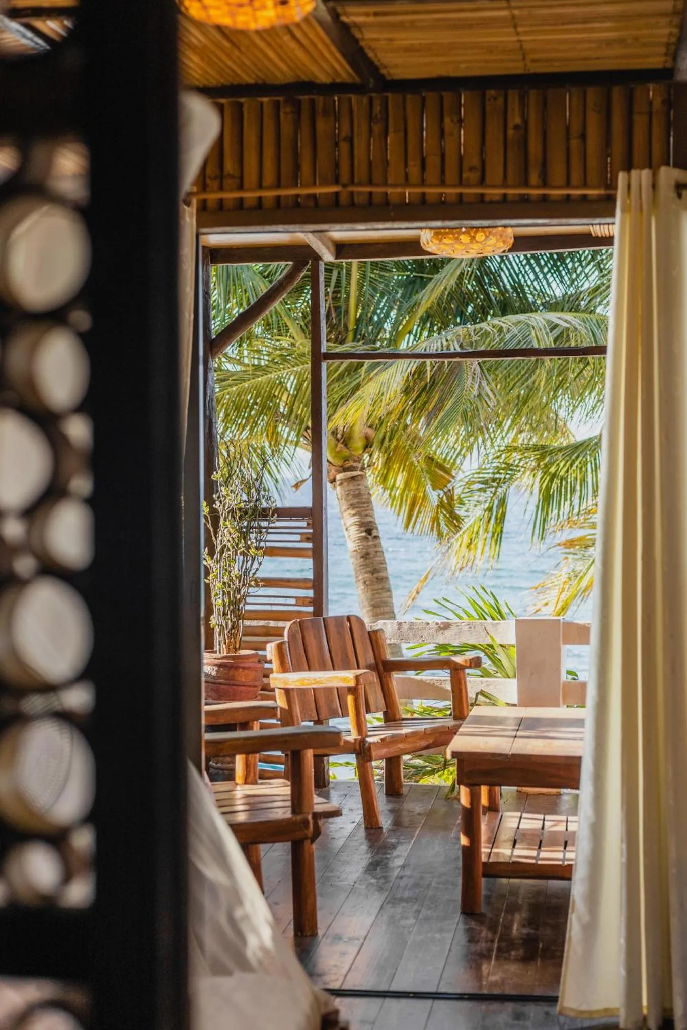 Patio in Amami Beachfront Villa with Private Beach