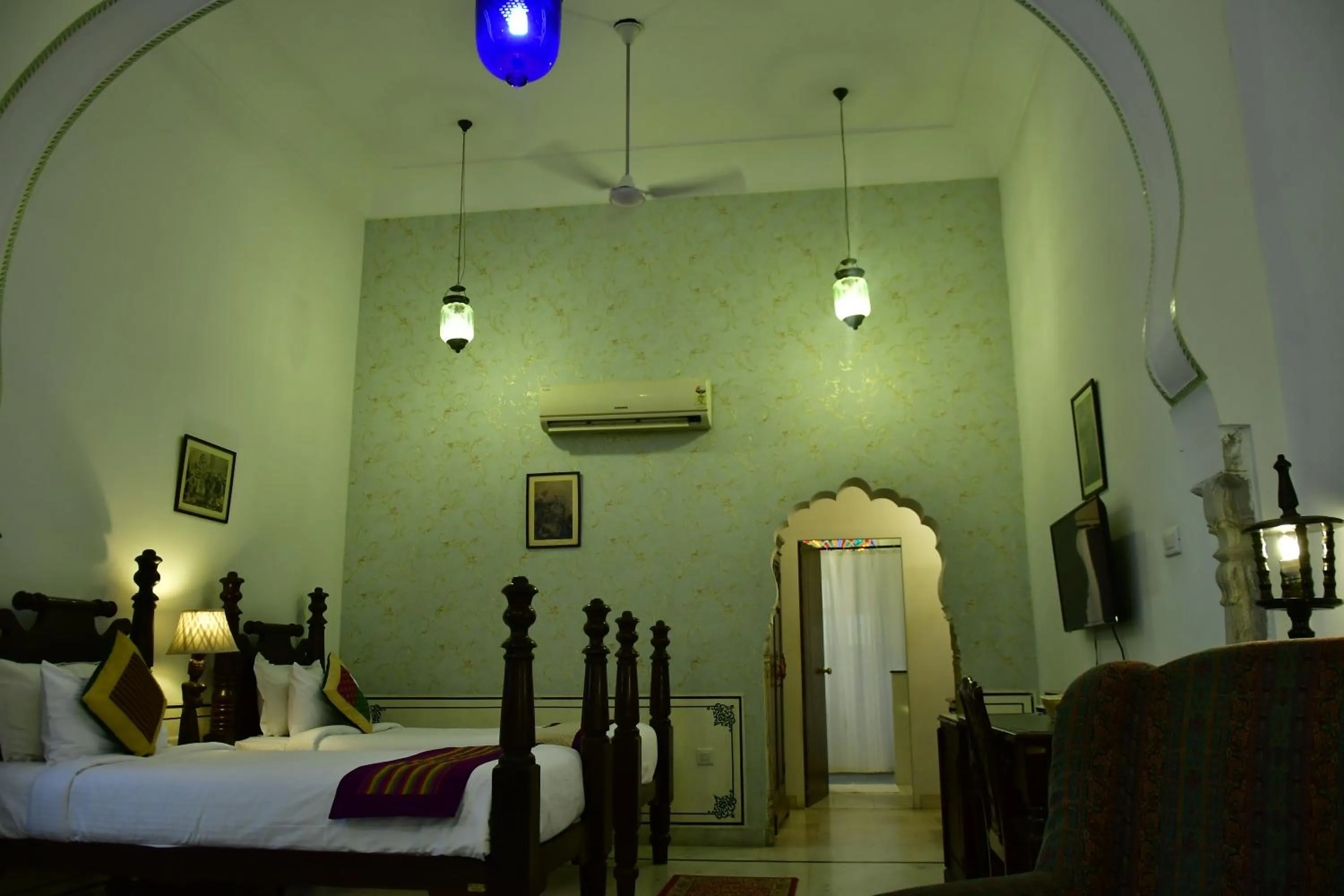 Bed in Khandela Haveli - a Boutique Heritage Hotel