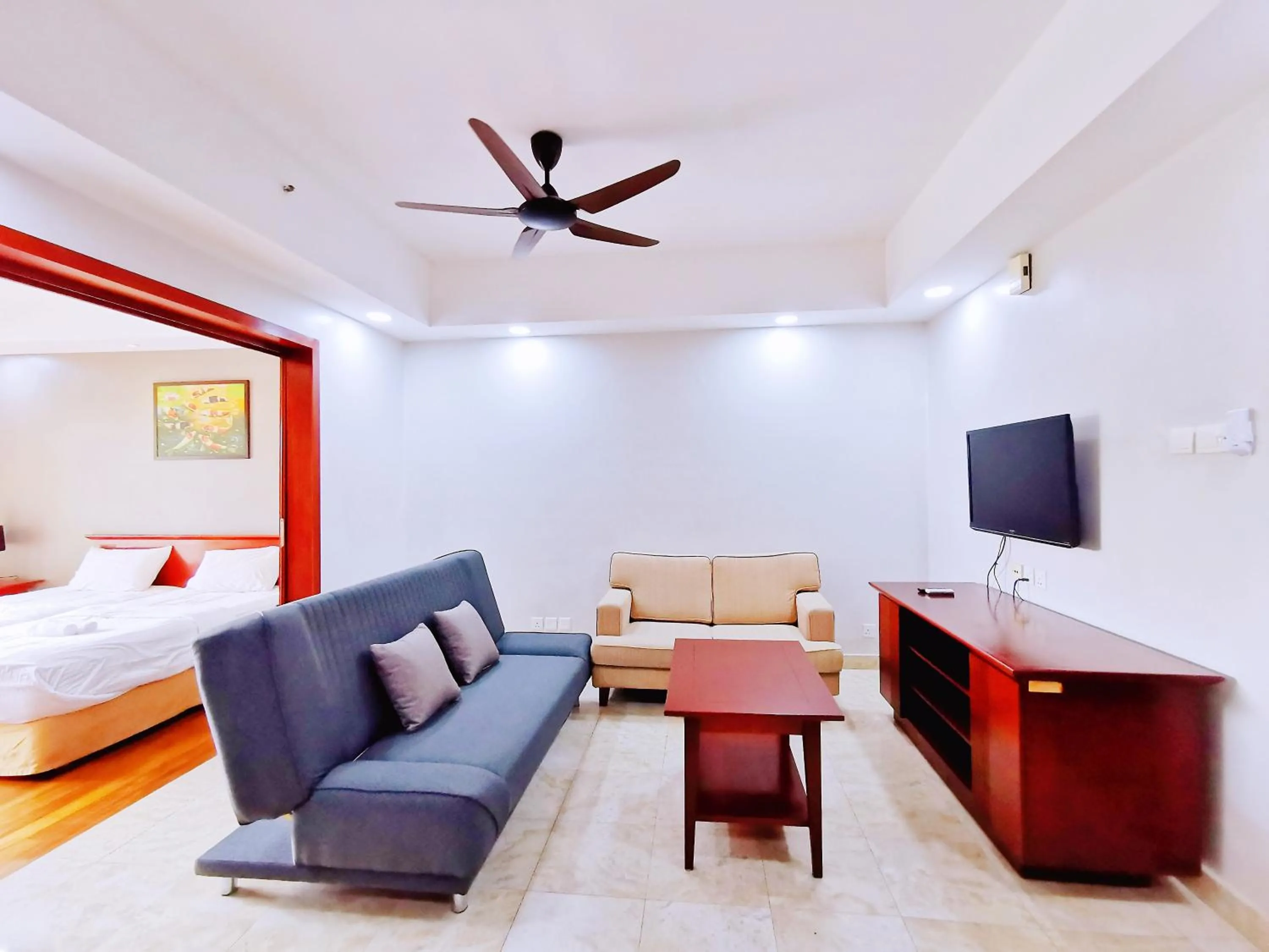 Living room, Bed in 【Amazing】Pool View 2BR Suite @ Pulai Springs Resort