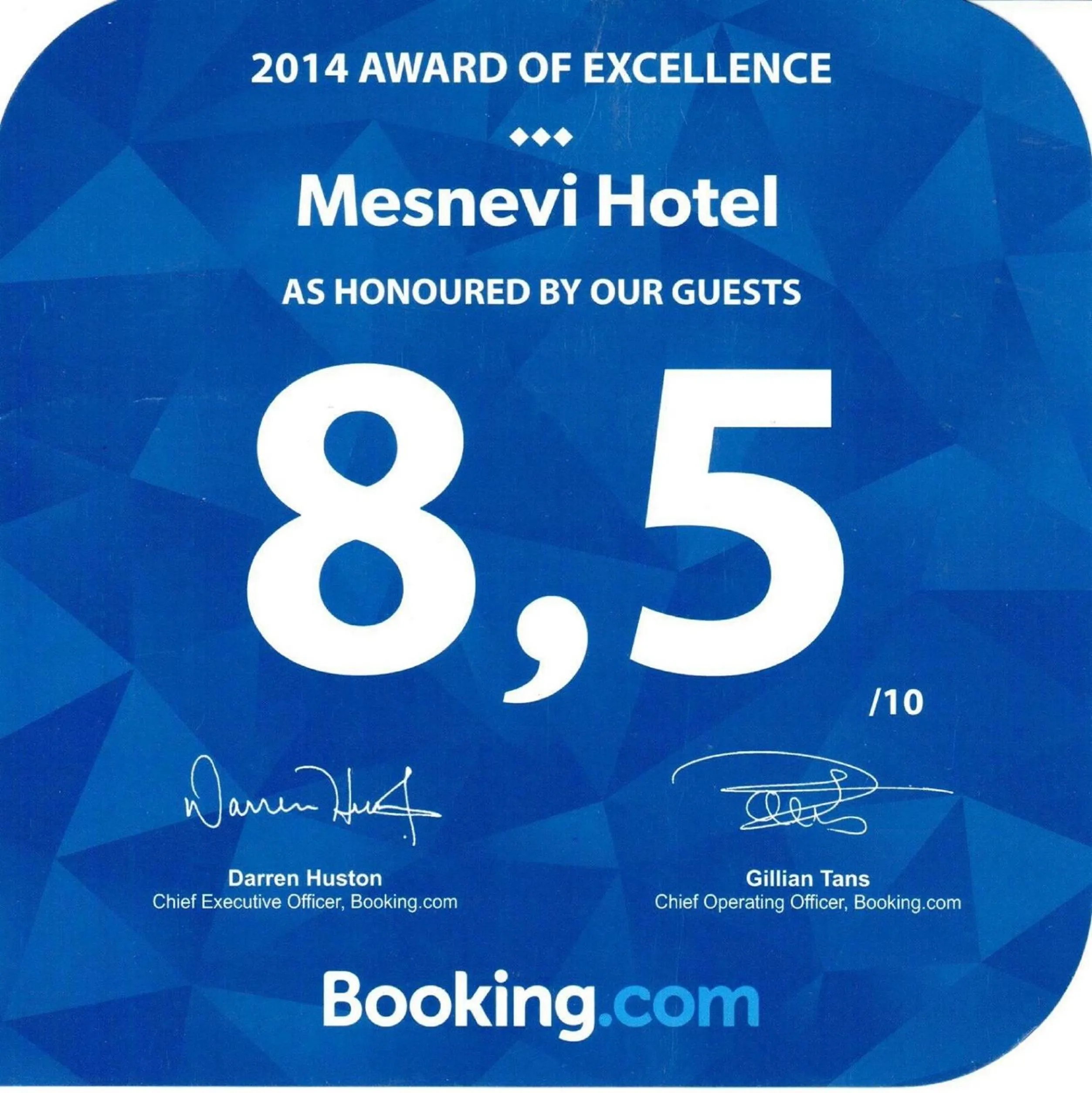 Certificate/Award in Mesnevi Hotel