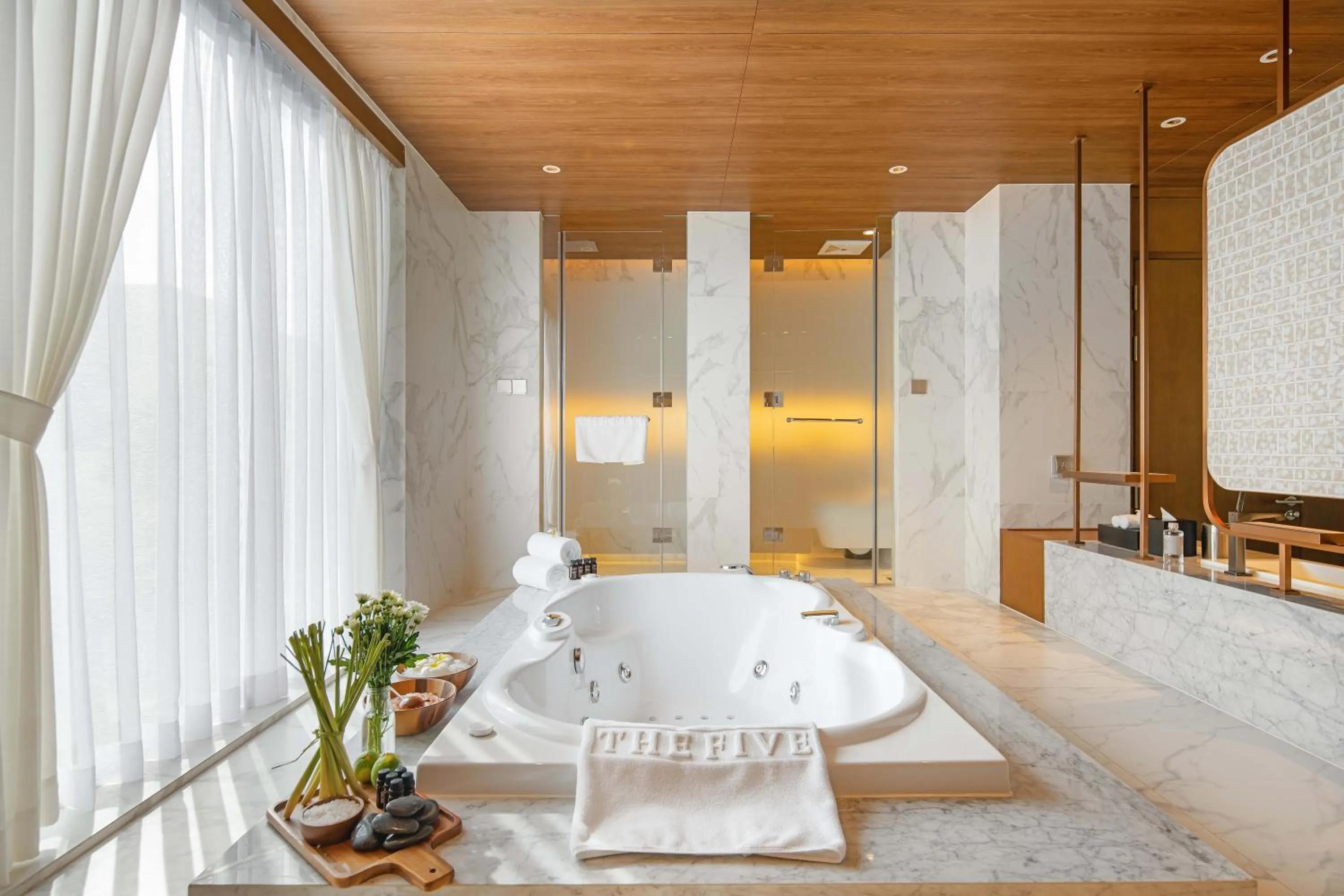 Bathroom, Bed in The Five Villas & Resort Quangnam - Danang