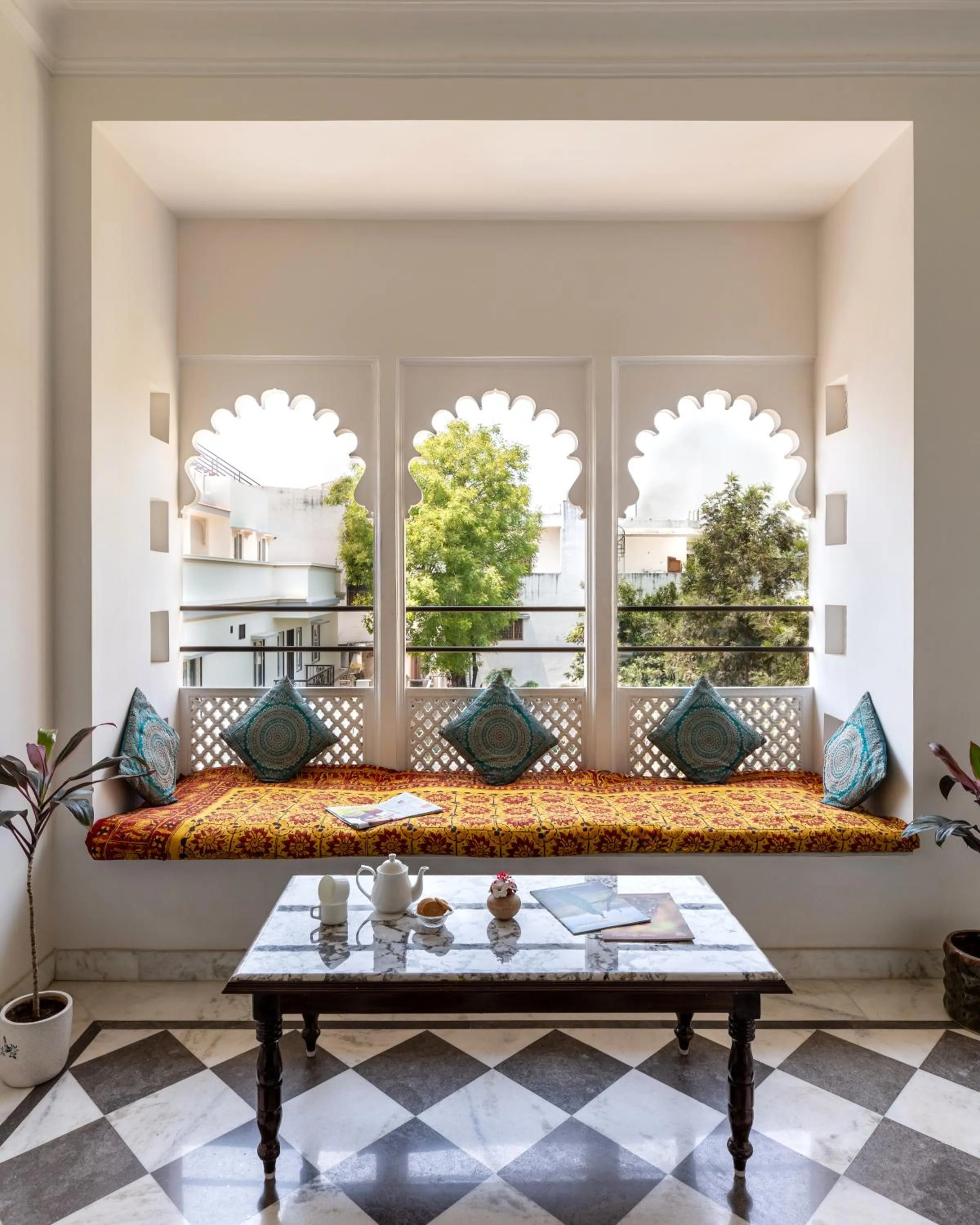 Communal lounge/ TV room in Chandra Vilas Heritage stay