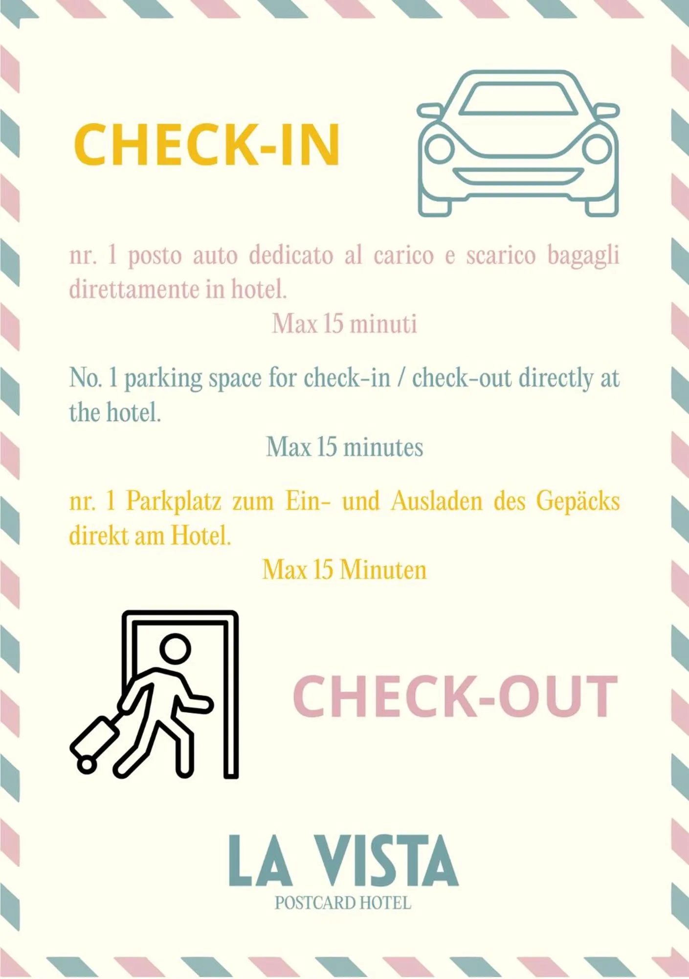 Text overlay in La Vista Postcard Hotel