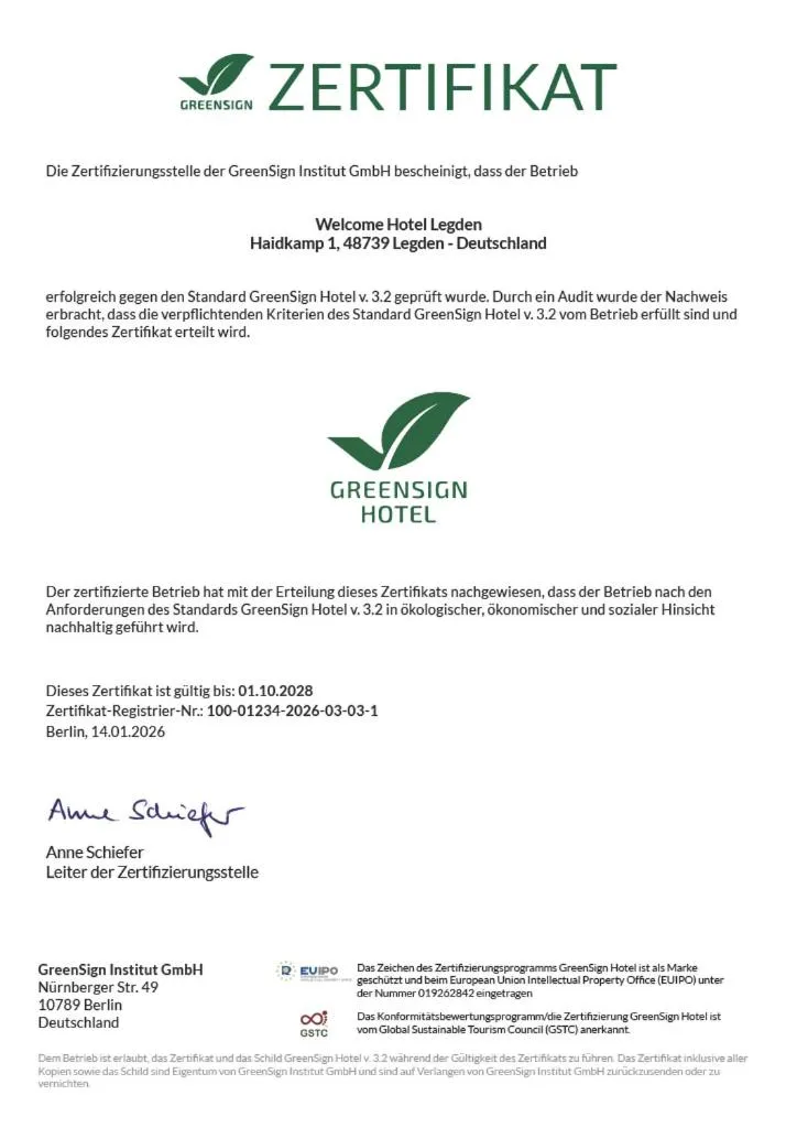 Certificate/Award in Welcome Hotel Legden