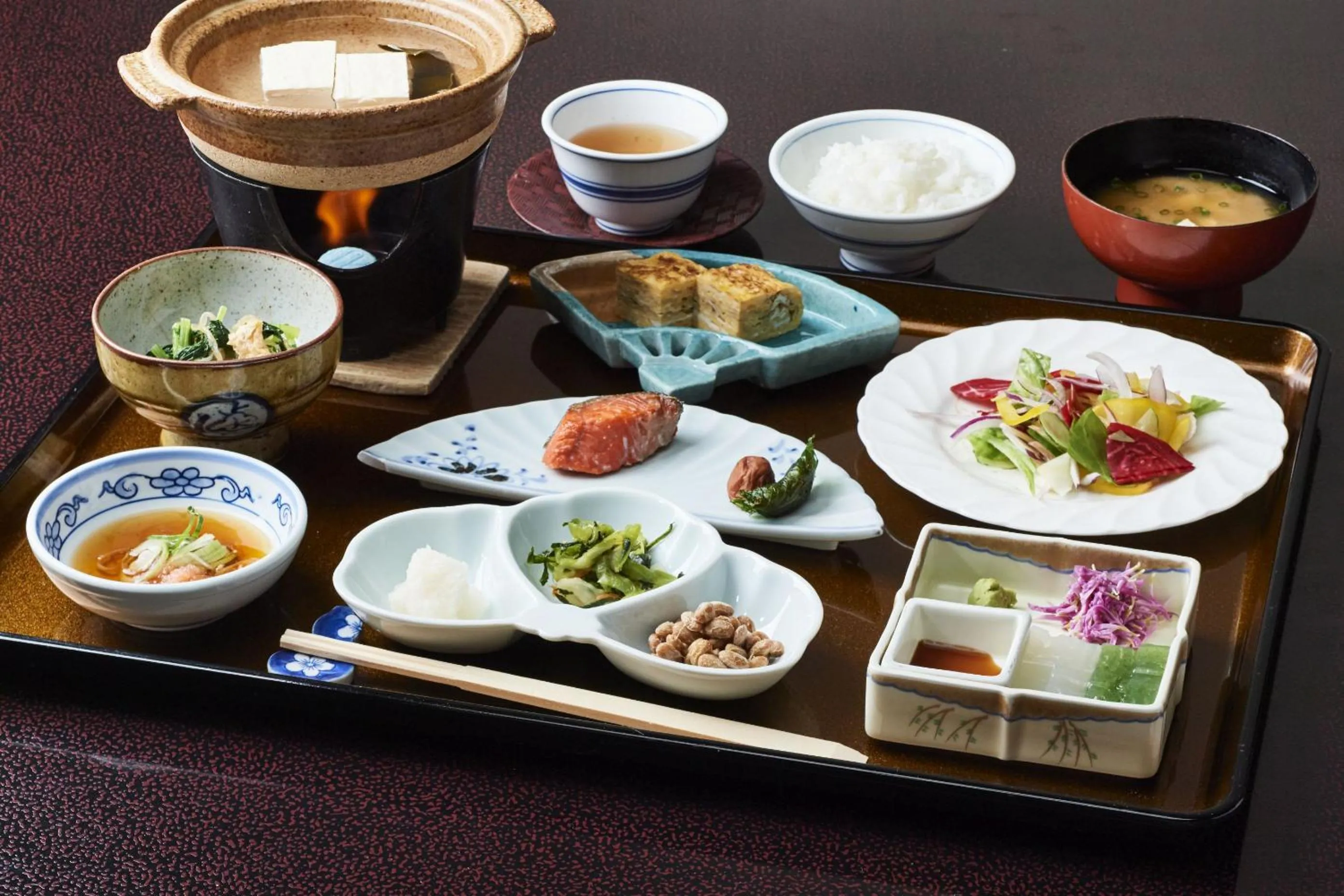 Asian breakfast in Takamiya Ryokan Sagiya Sansorai