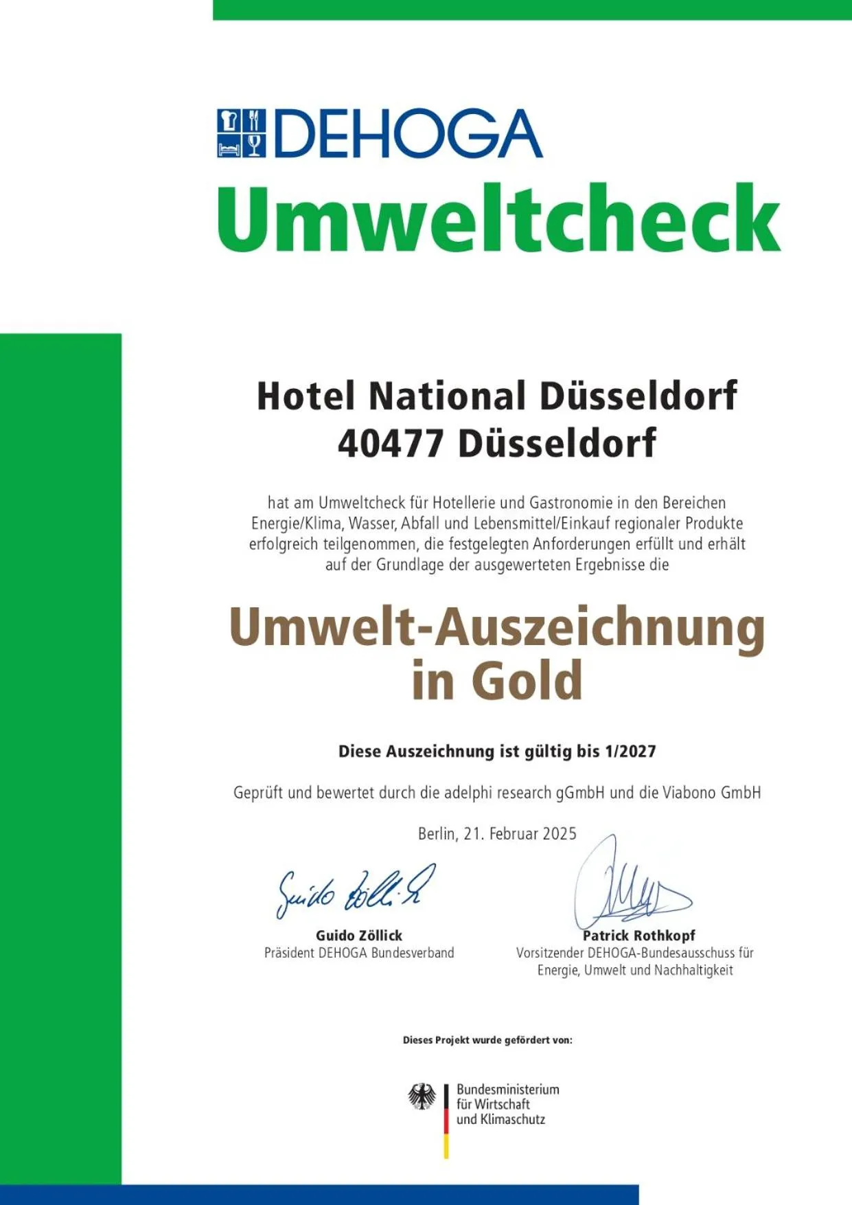 Certificate/Award in Hotel National Düsseldorf (Superior)