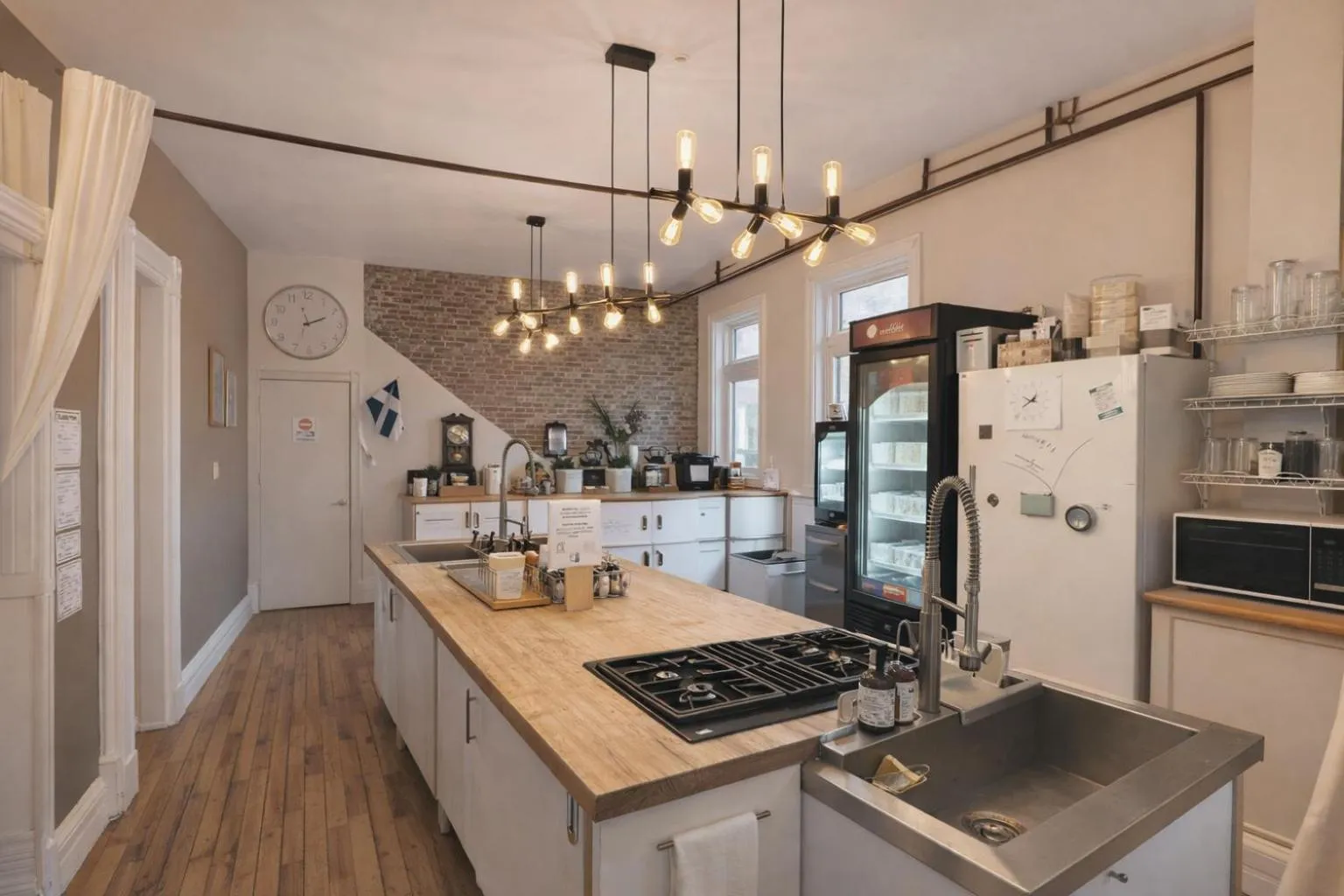 Communal kitchen in Auberge du Plateau