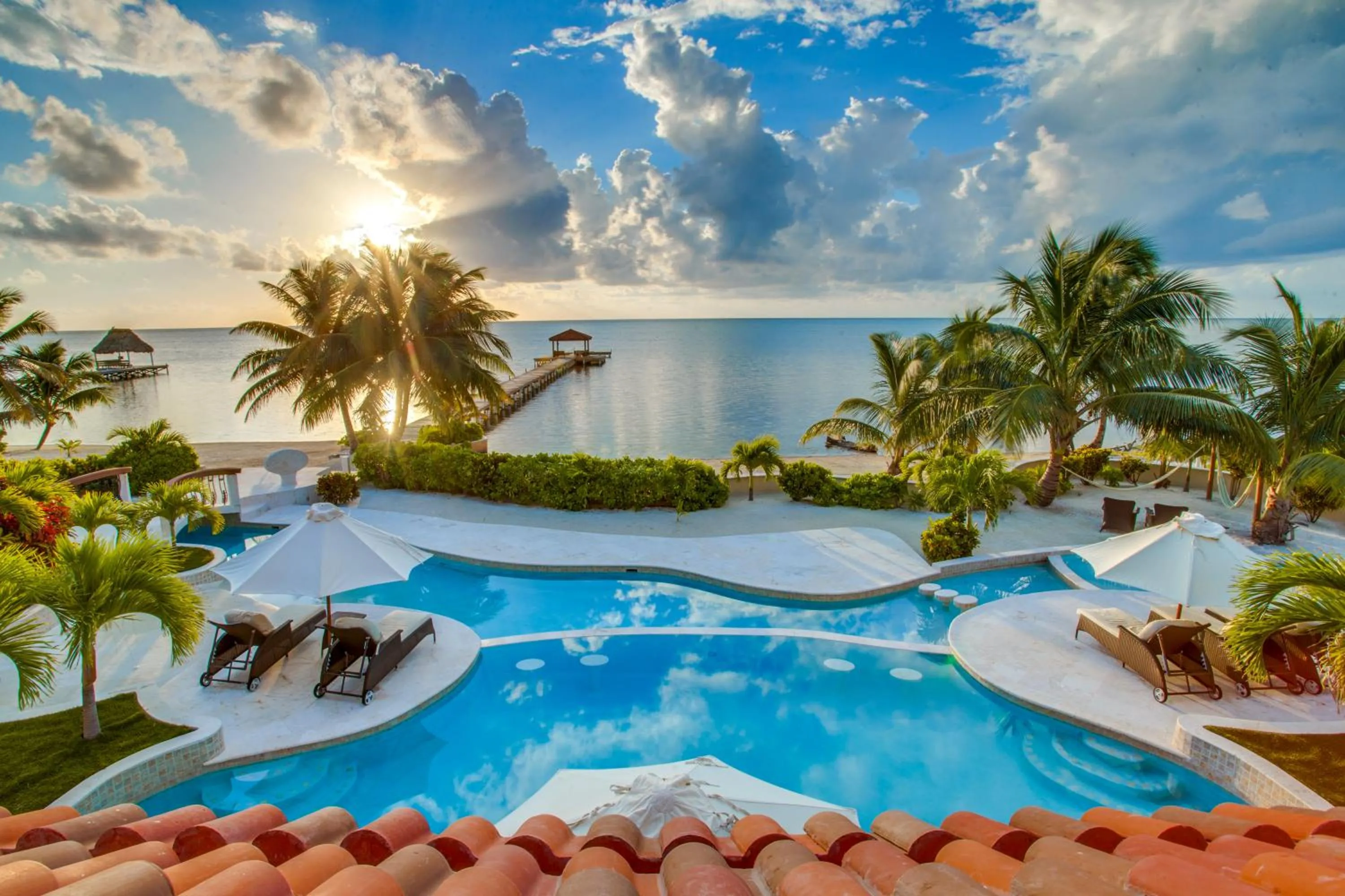 Pool view in Belizean Cove Estates Beachfront Villas