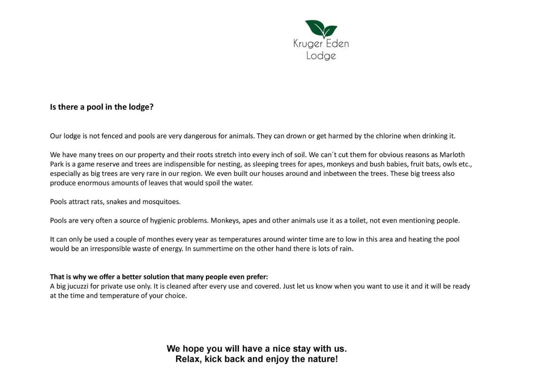 Pool view in Kruger Eden Lodge