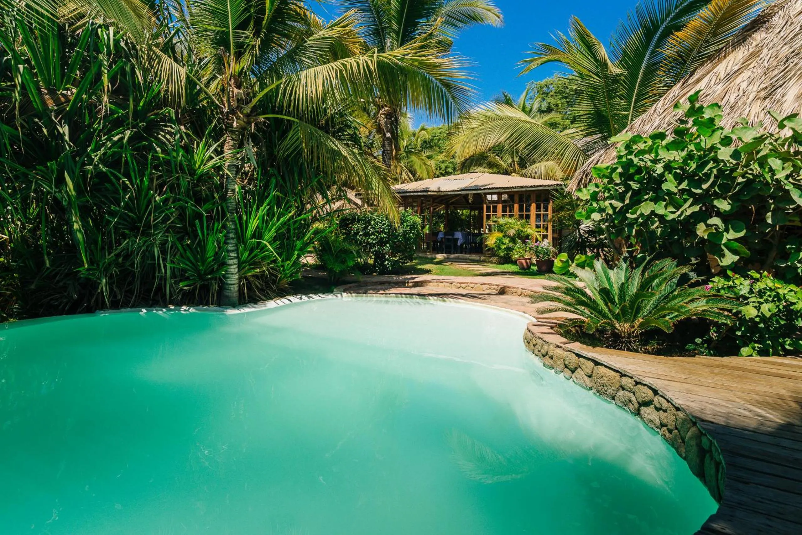 Pool view in Kimbas Bungalows Mancora
