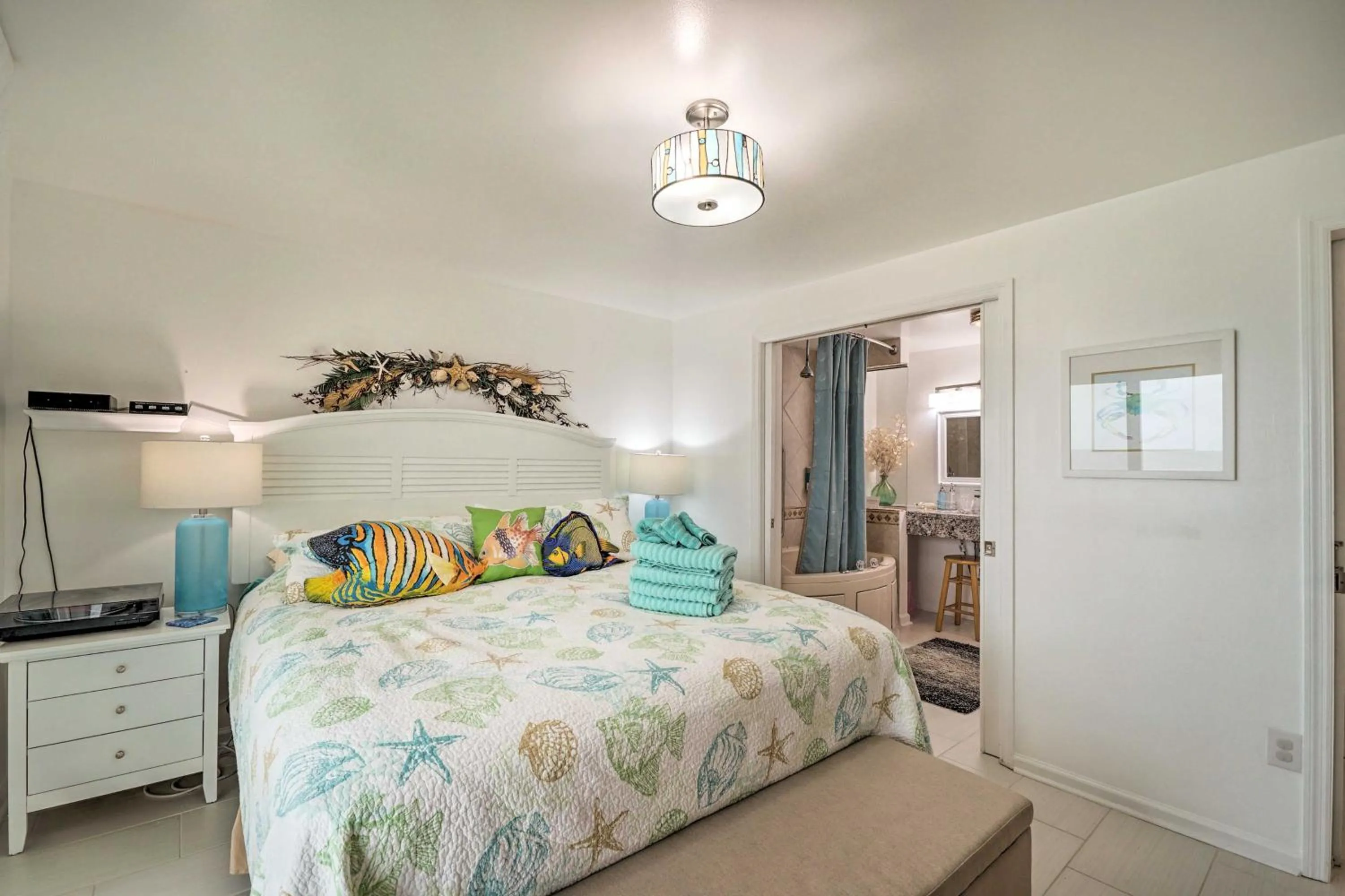 Bed in Ocean Dunes Kure Beach Condo with Balcony and Pool