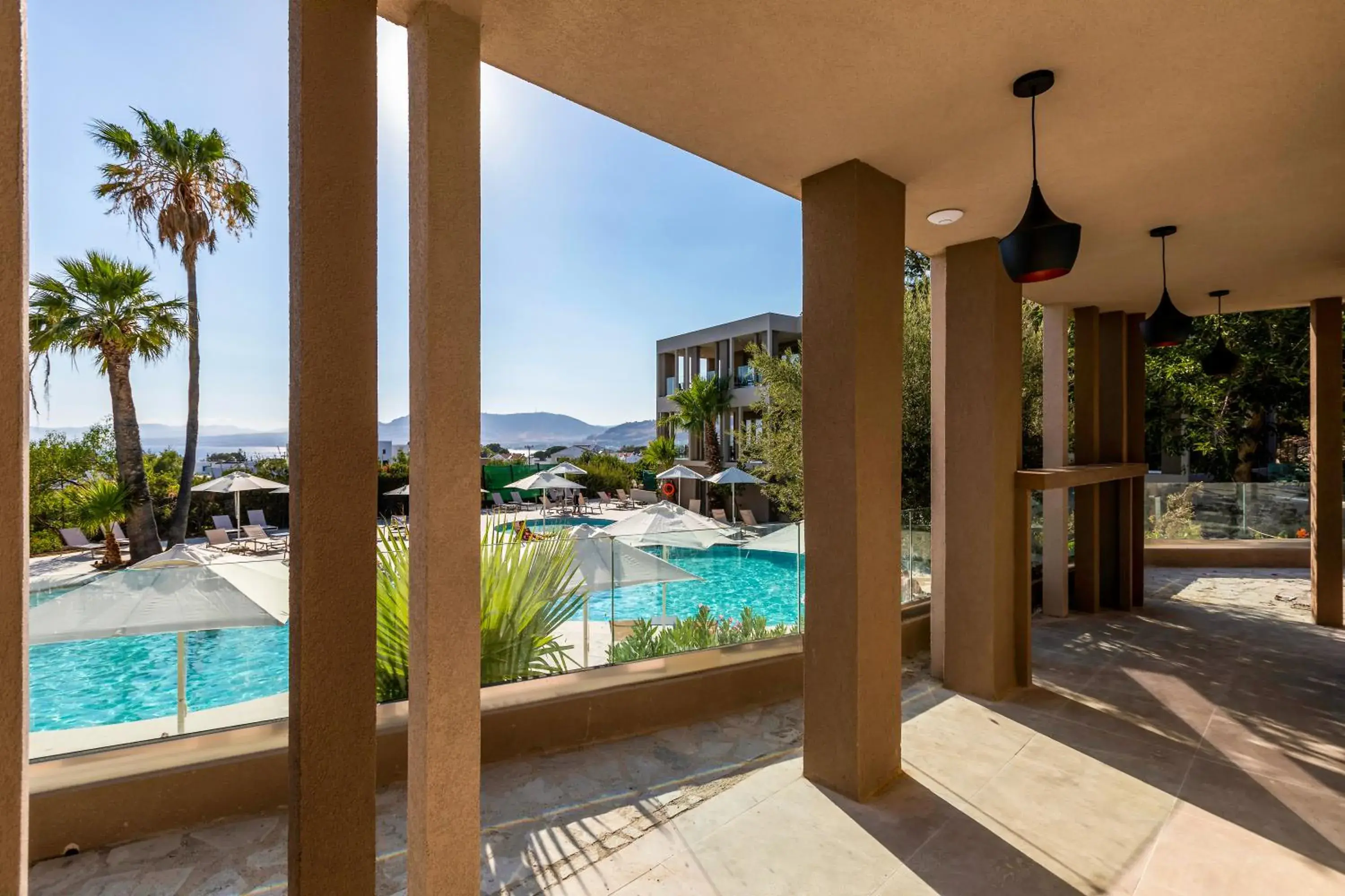 Pool view in White Olive Premium Lindos Pool view in White Olive Premium Lindos