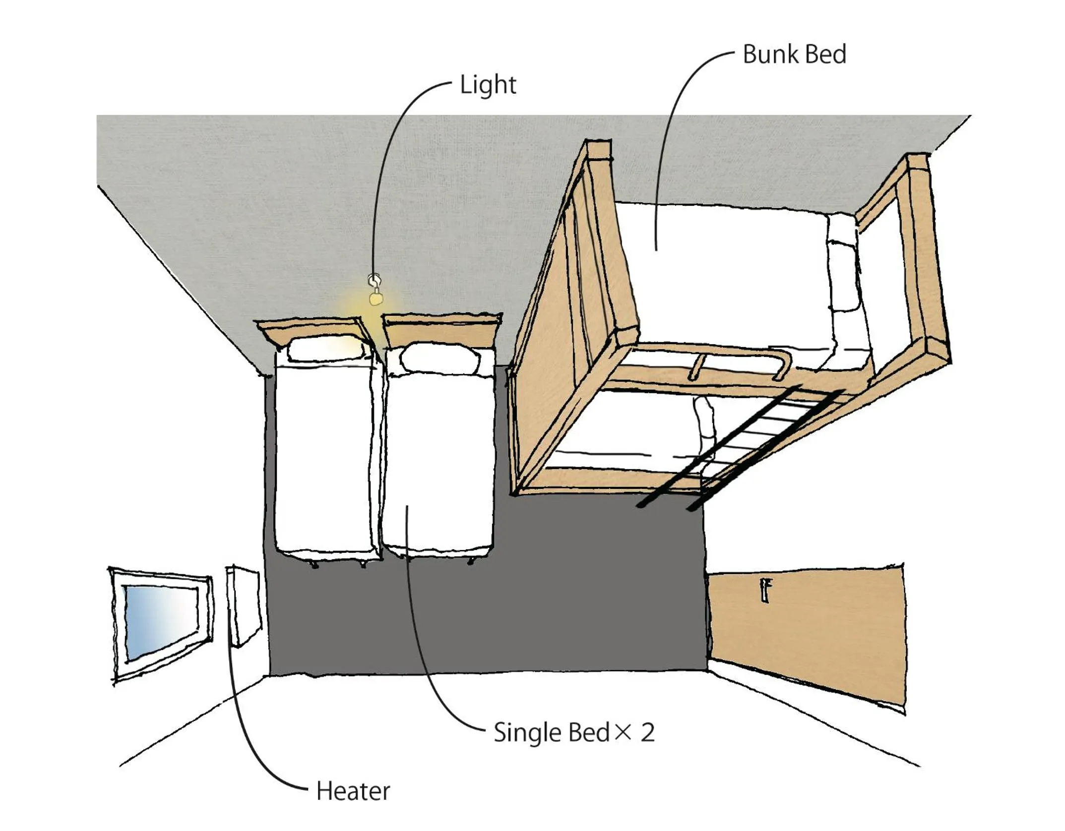 Floor plan, Bed in THE STAY WAKKANAI