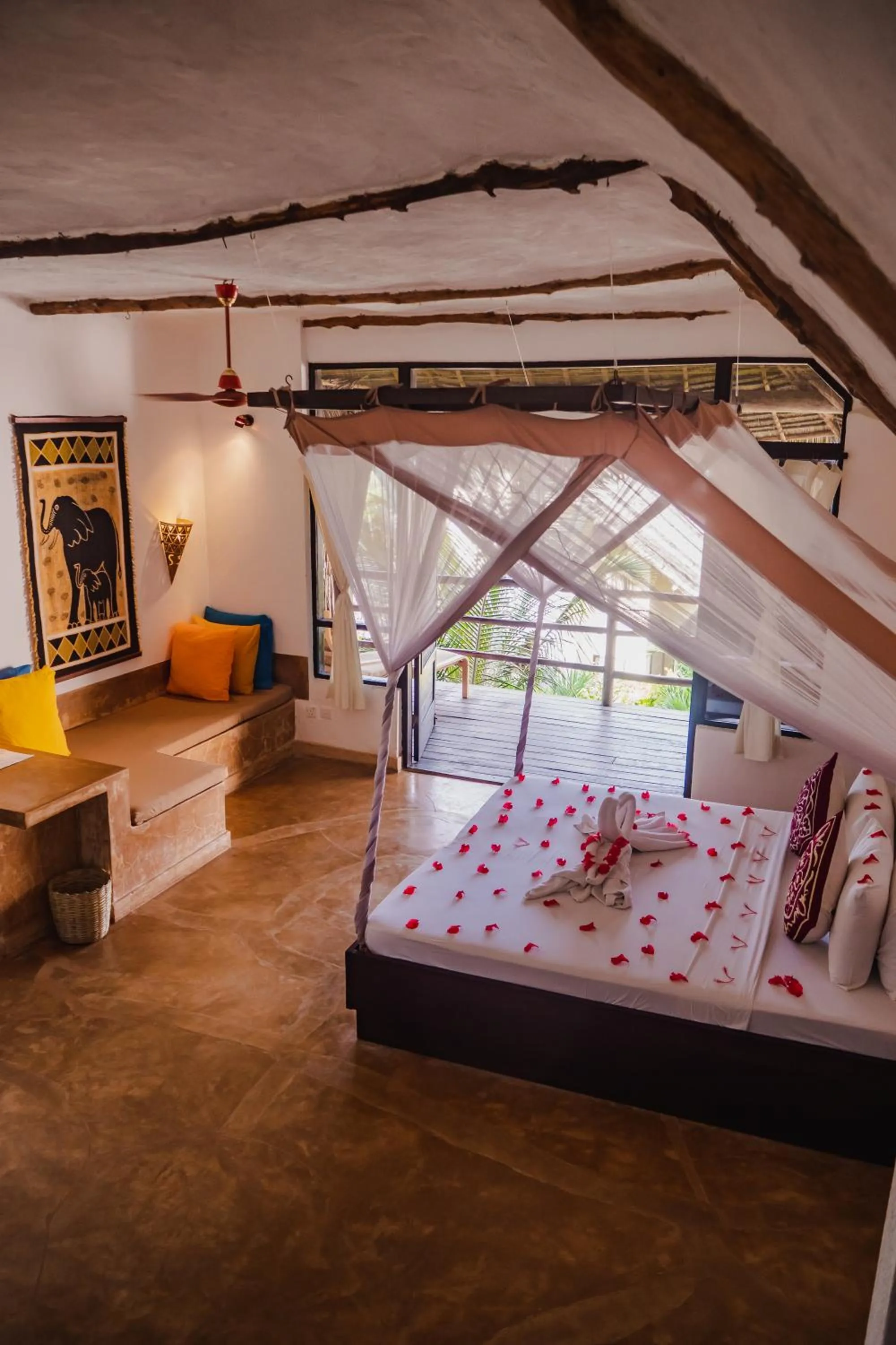 Decorative detail, Bed in Sunshine Bay Hotel Zanzibar