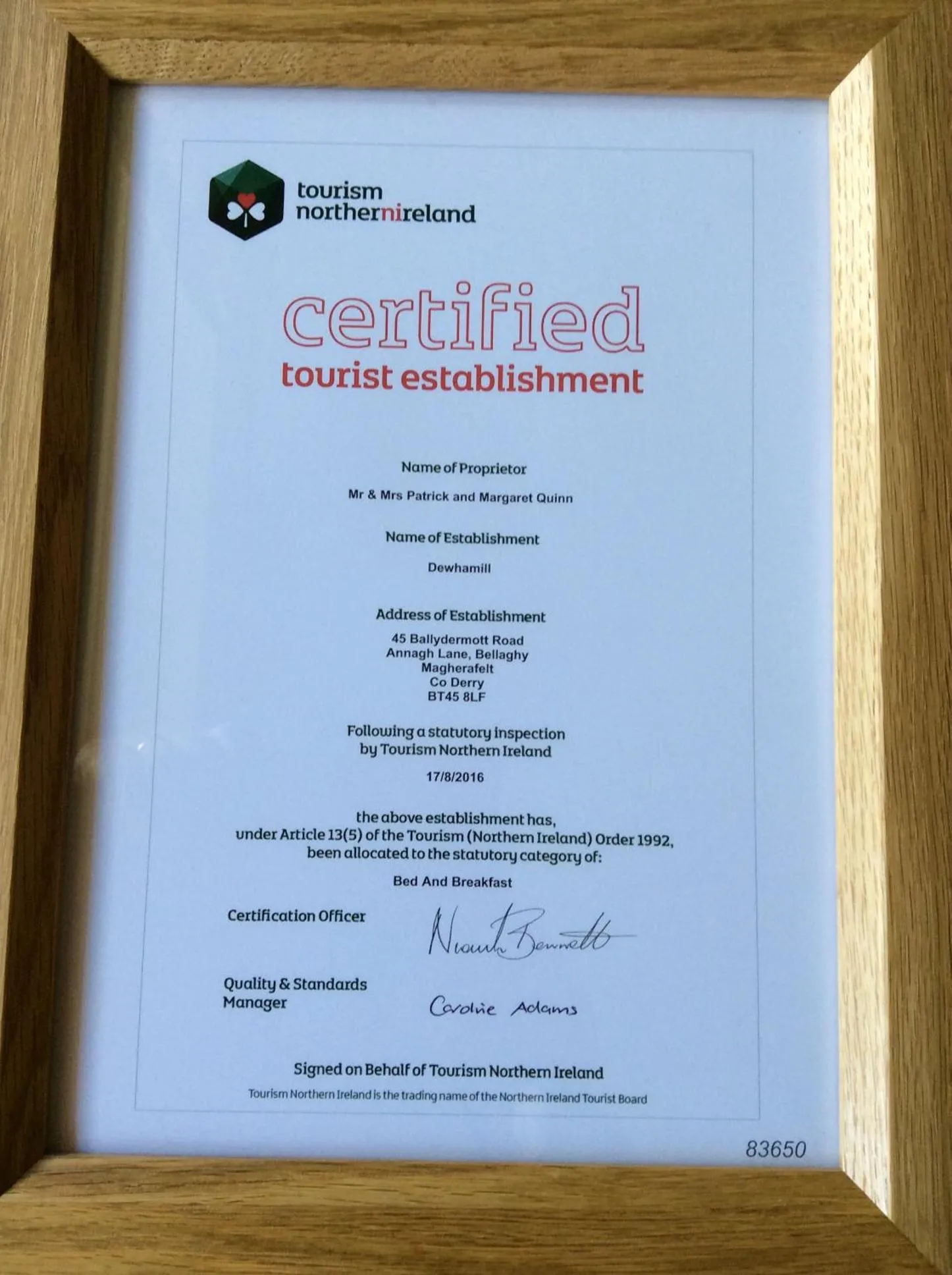 Certificate/Award in Dewhamill