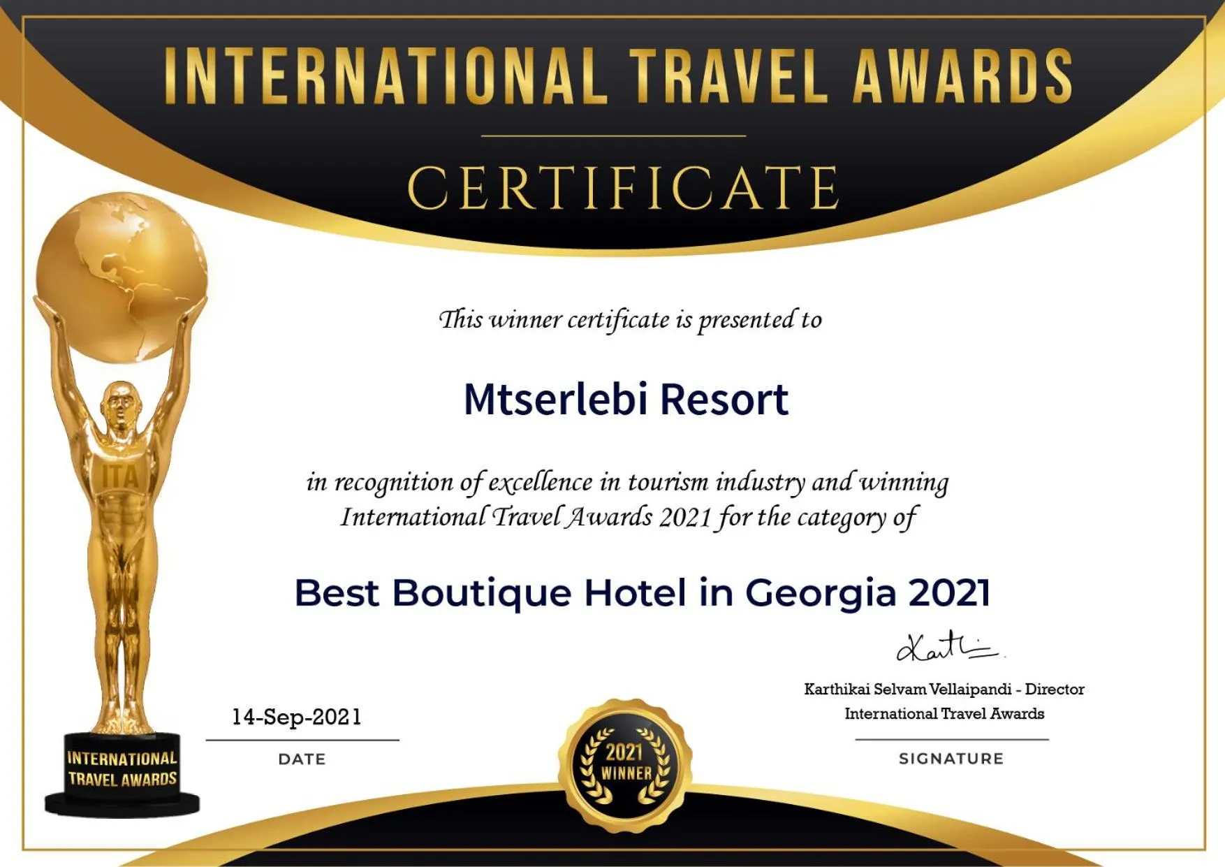 Certificate/Award in Mtserlebi Resort