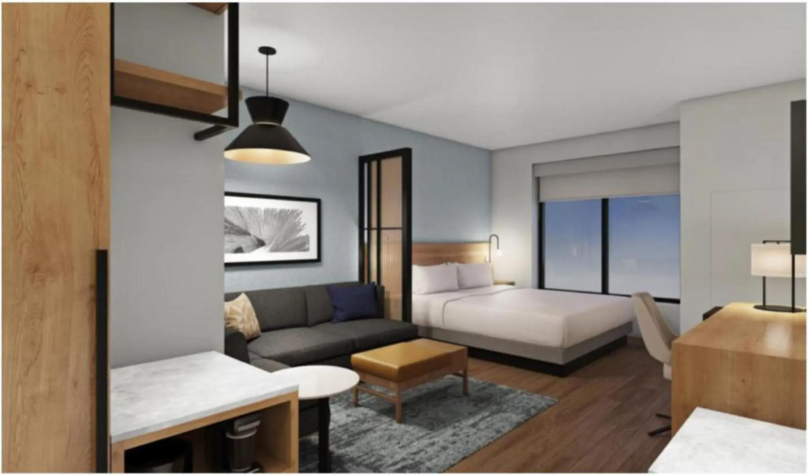 Living room, Bed in Hyatt Place at Wichita State University Living room, Bed in Hyatt Place at Wichita State University