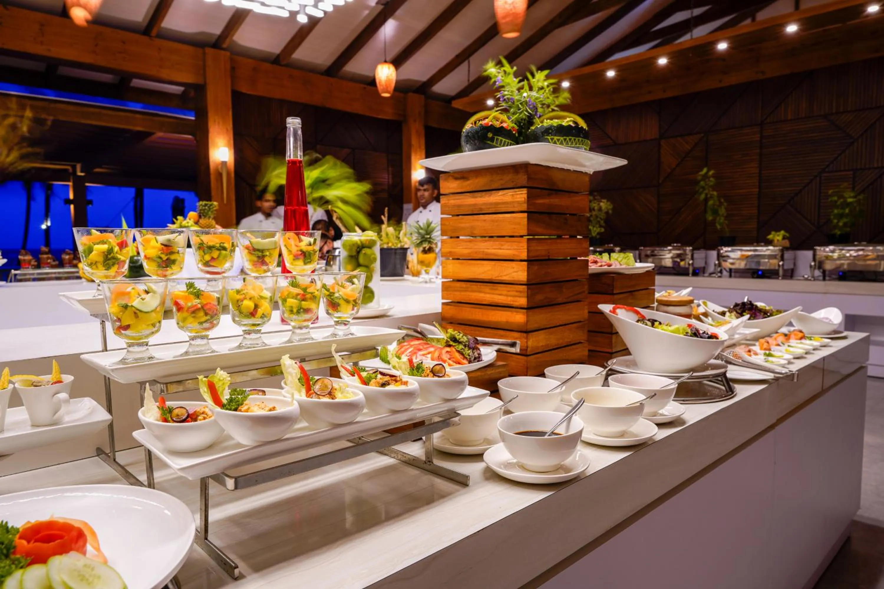 Buffet breakfast in Fiyavalhu Resort Maldives