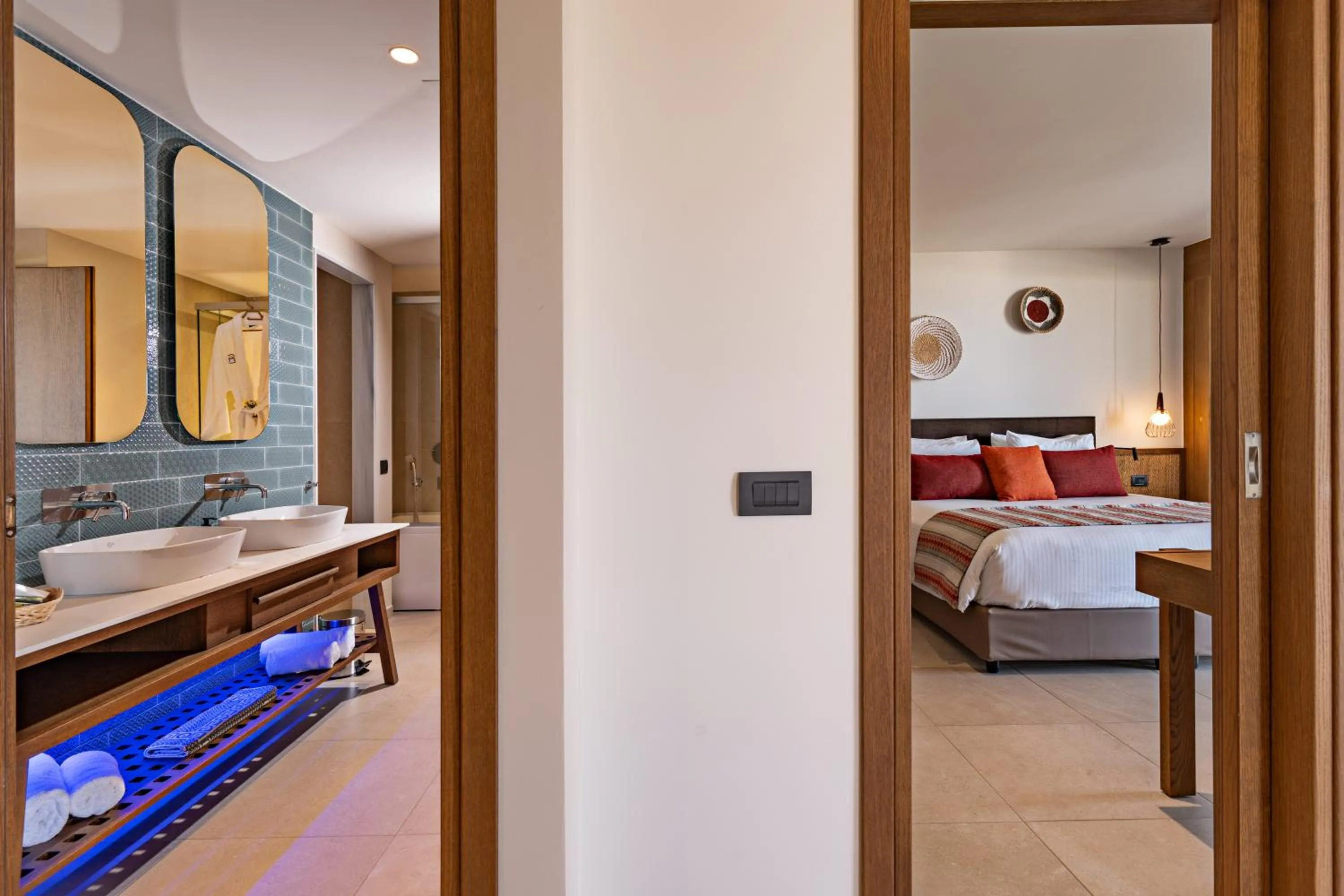 Bathroom, Bed in Minos Ambassador Suites & Spa - Adults only