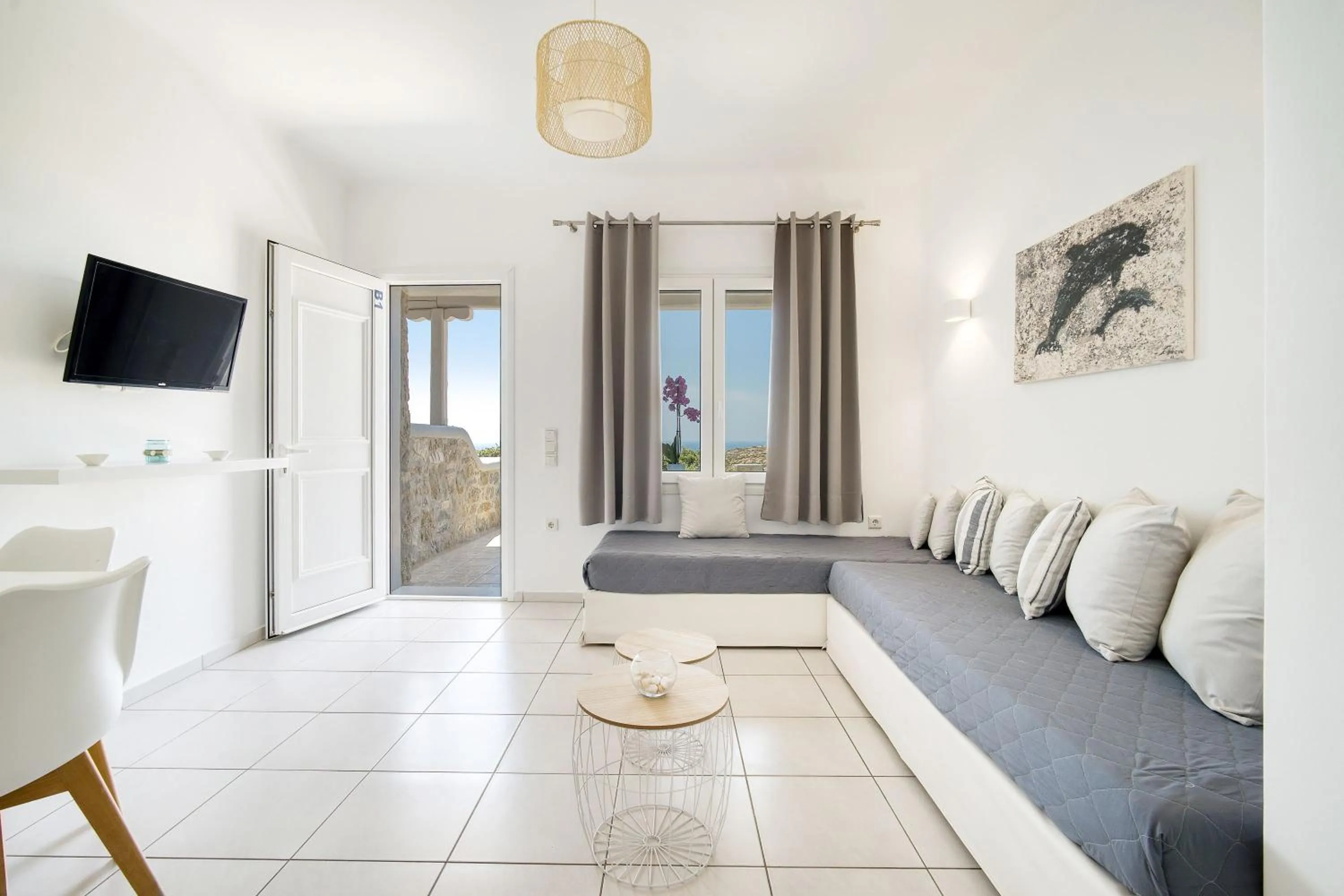 Seating area in Overview Mykonos Apartments