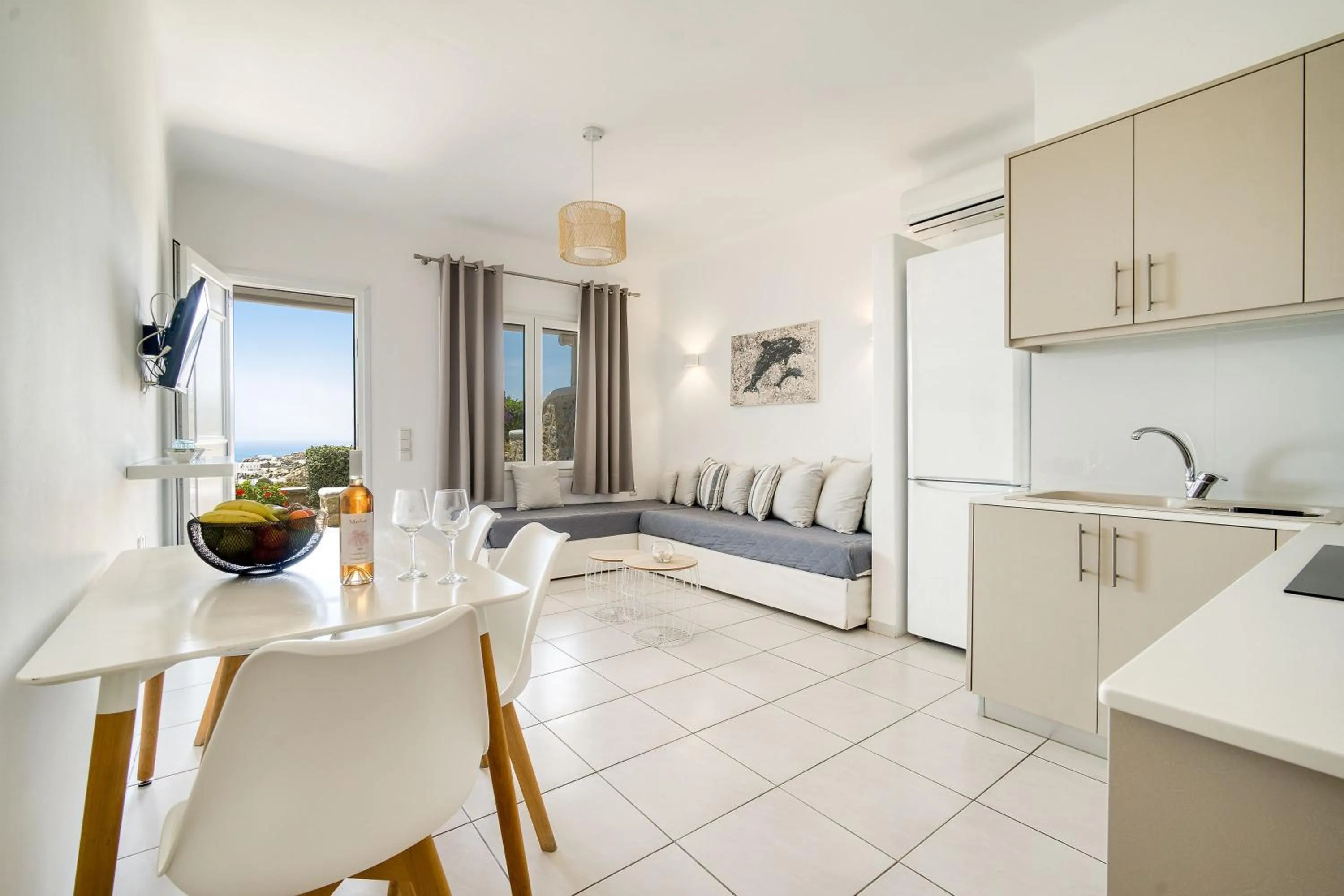 Living room in Overview Mykonos Apartments
