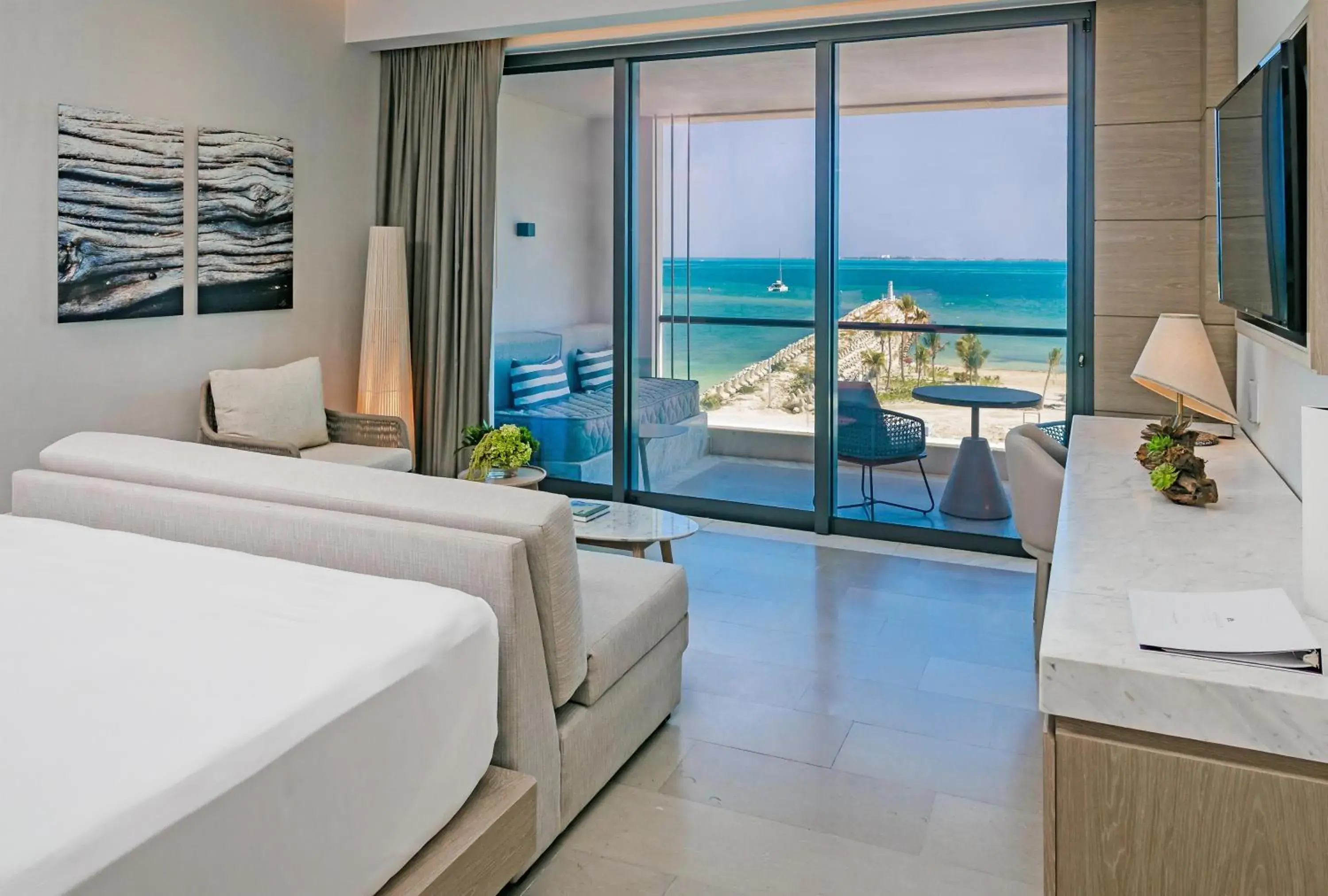 Balcony/Terrace, Bed in SLS Playa Mujeres - ALL Inclusive Collection Balcony/Terrace, Bed in SLS Playa Mujeres - ALL Inclusive Collection