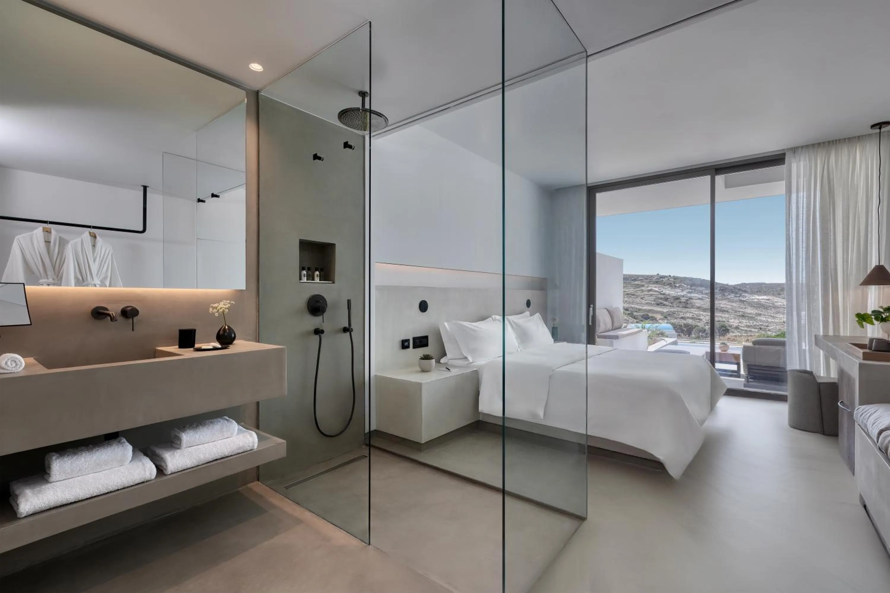 Shower, Bed in Domes White Coast Milos, Adults Only