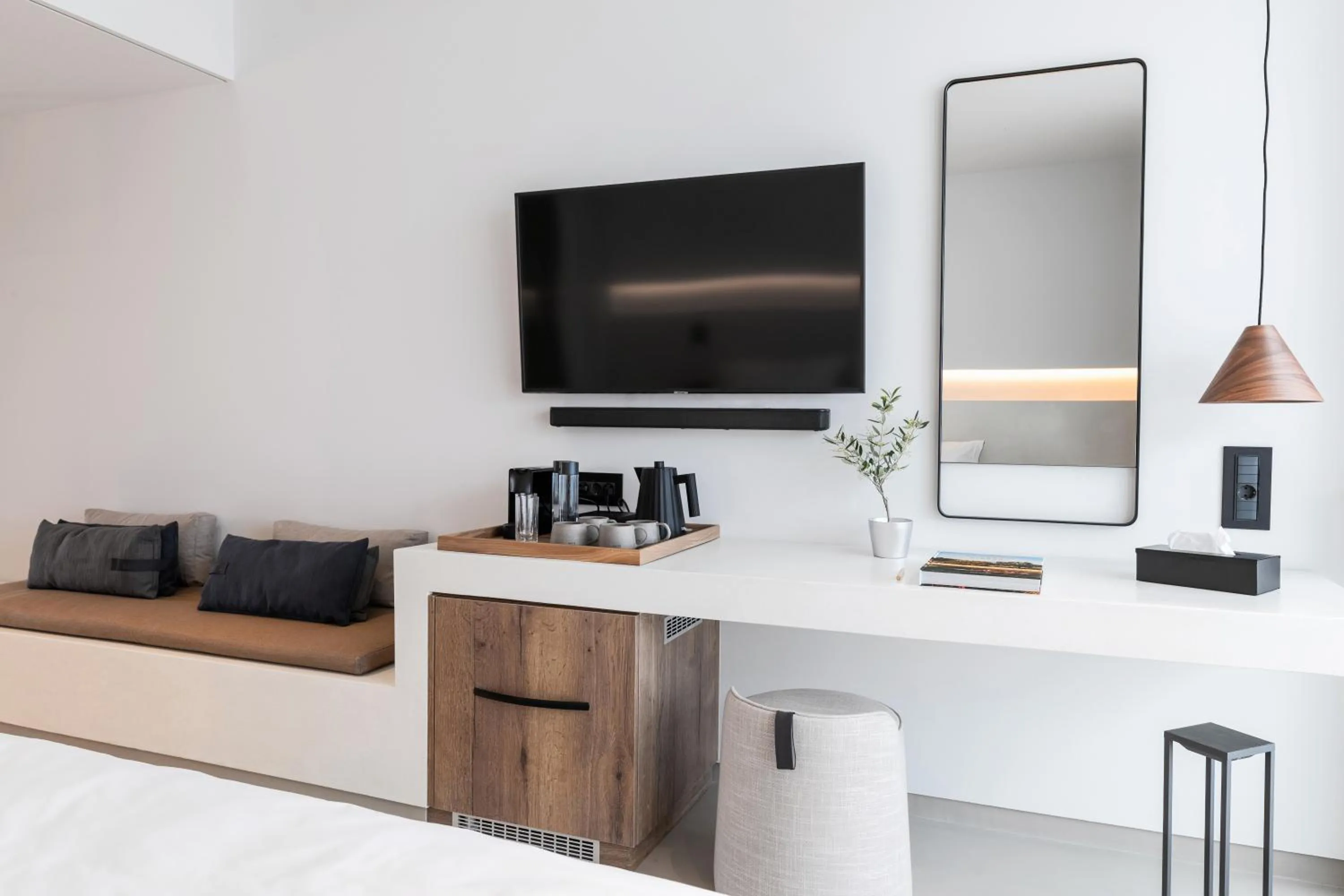 Seating area, Bed in Domes White Coast Milos, Adults Only