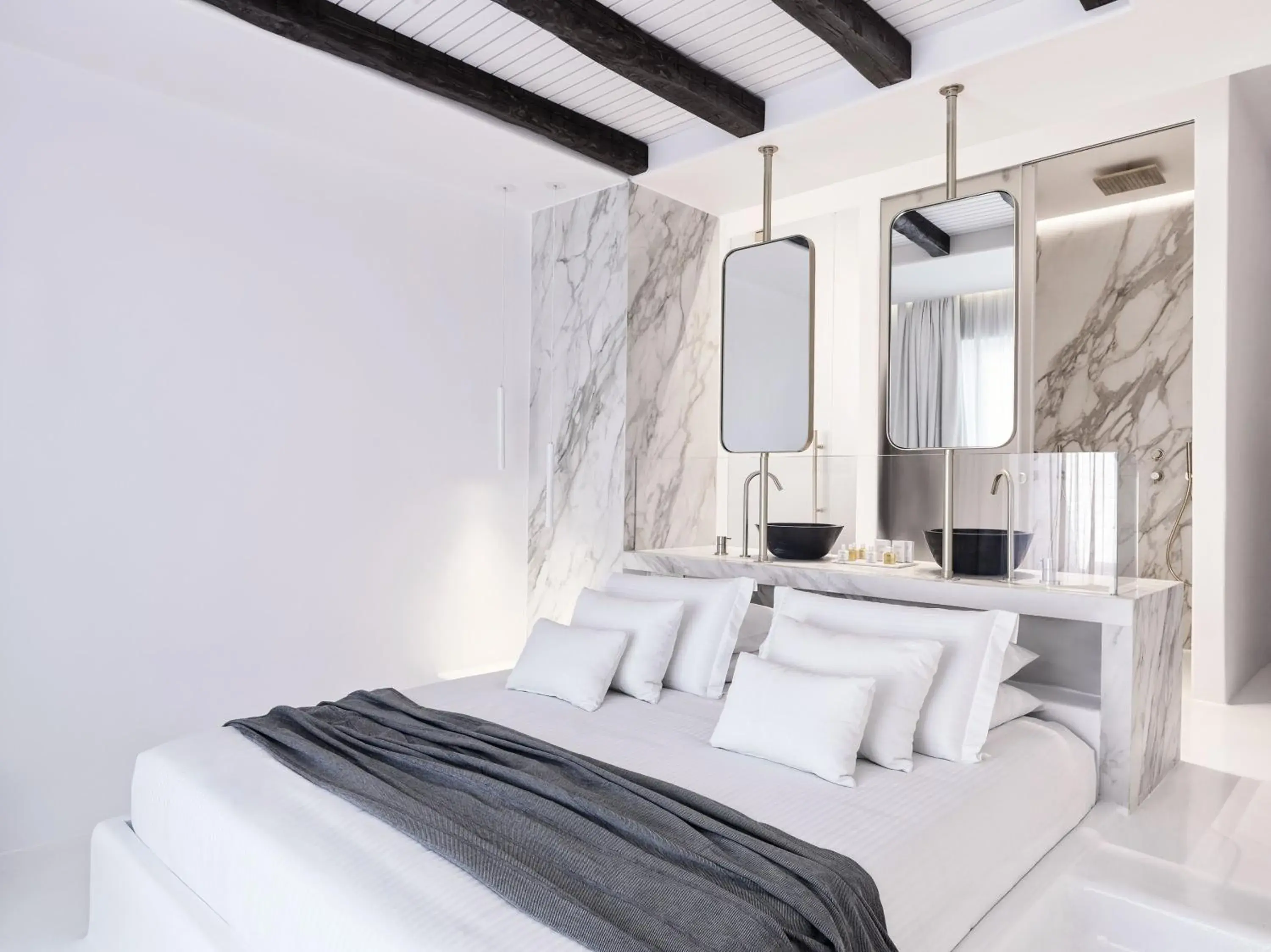 Bedroom, Bed in Mykonos Earth Suites Bedroom, Bed in Mykonos Earth Suites