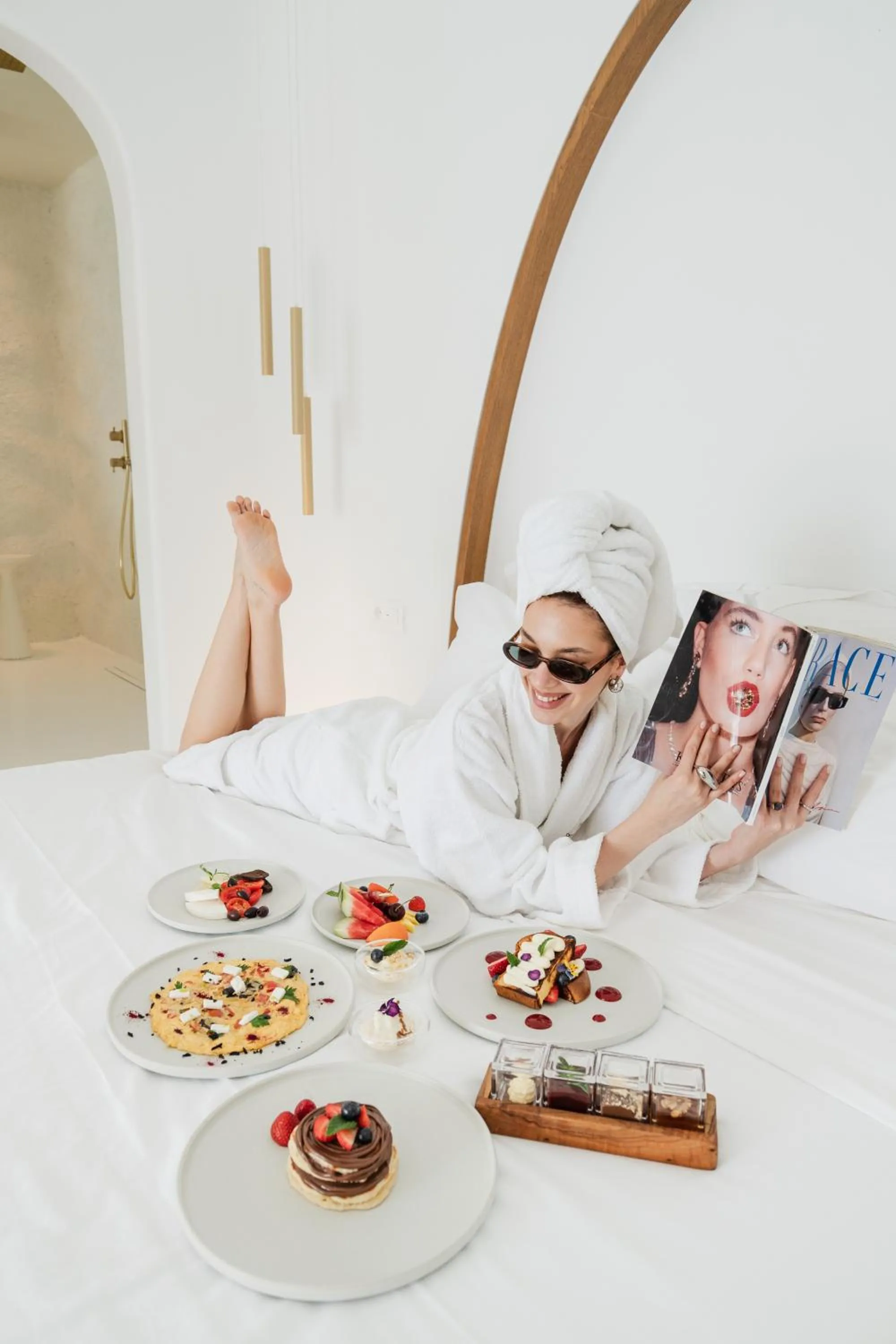 Bed in Mykonos Earth Suites