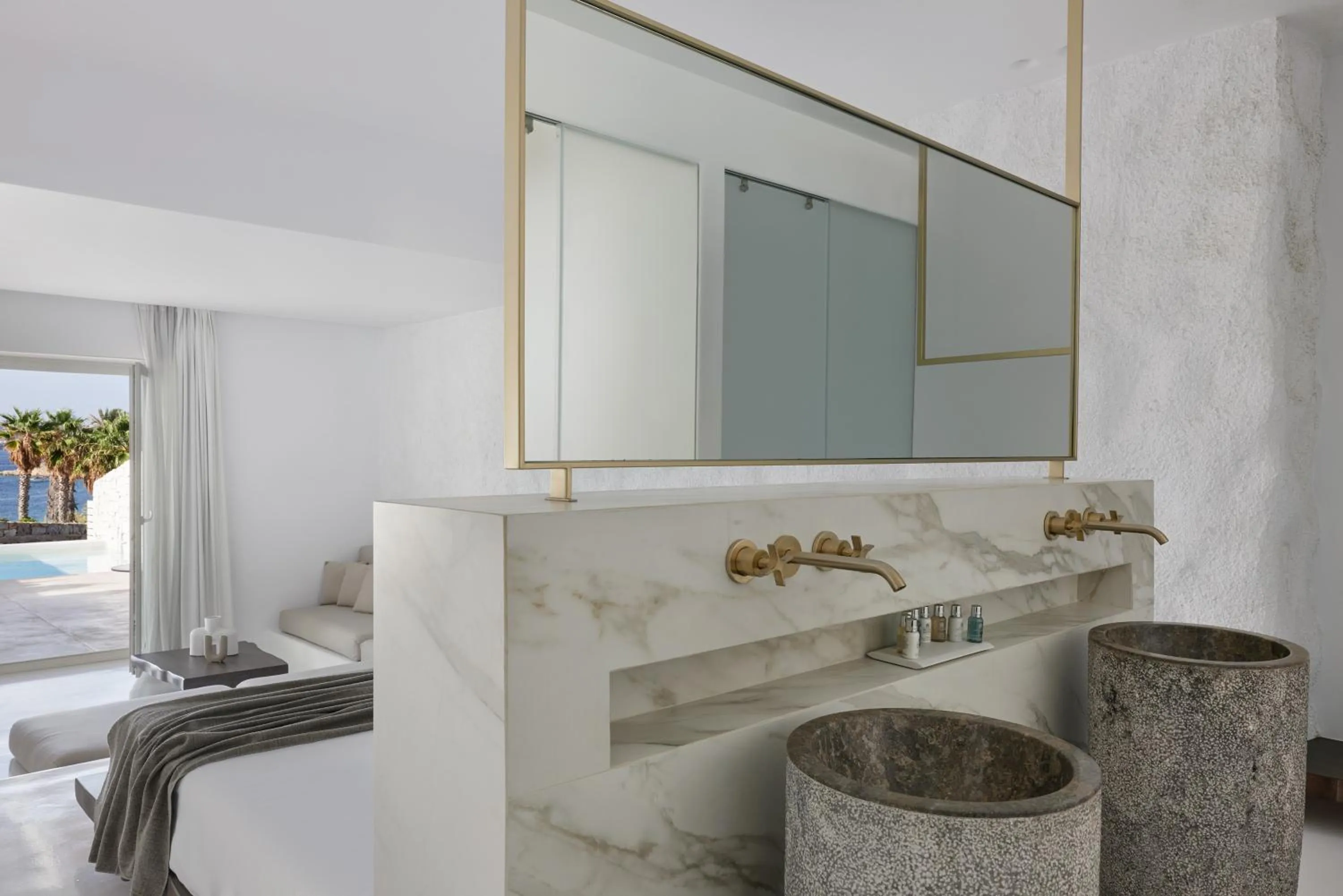 Bedroom in Mykonos Earth Suites