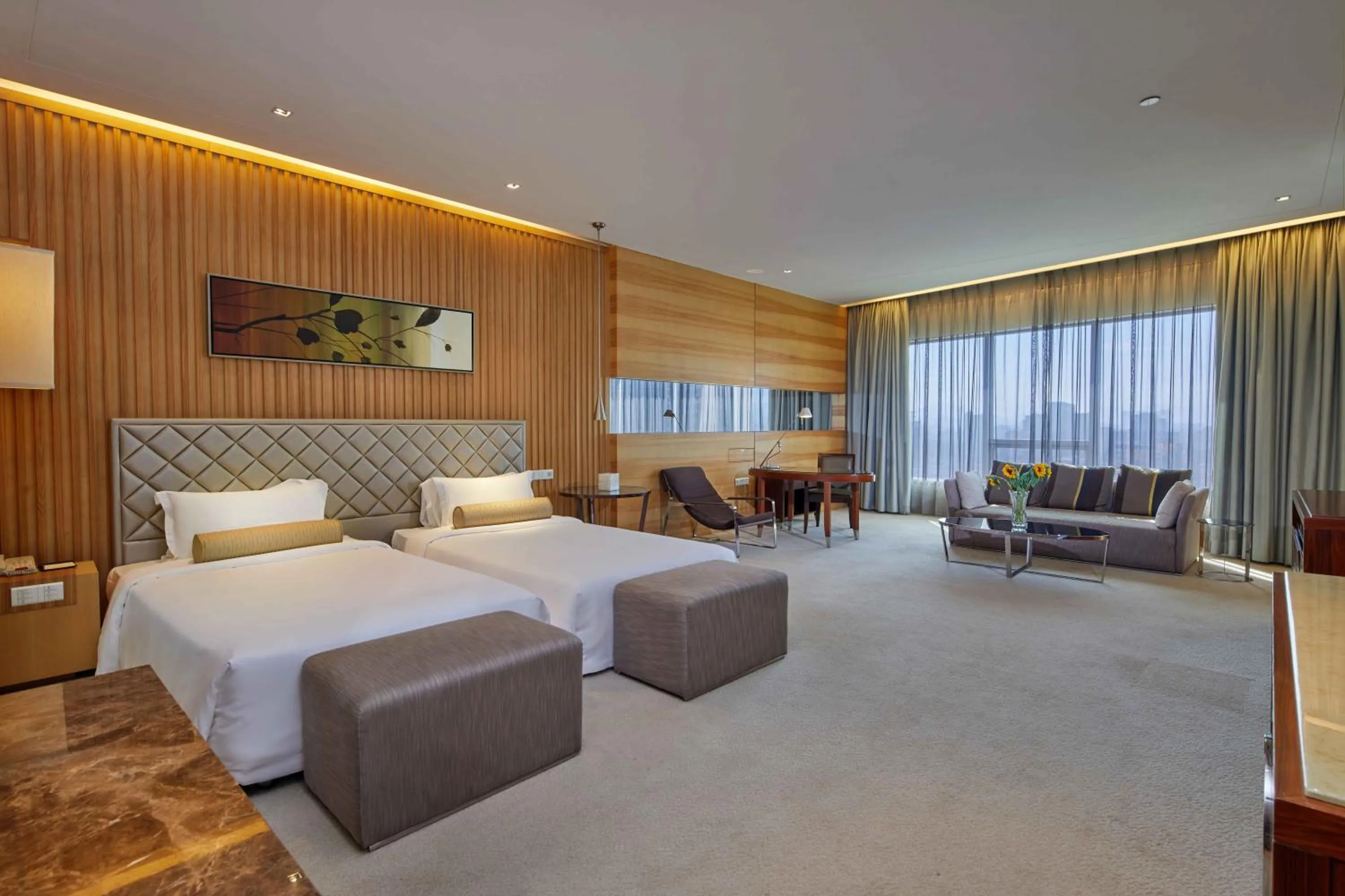 Photo of the whole room, Bed in HJ International Hotel