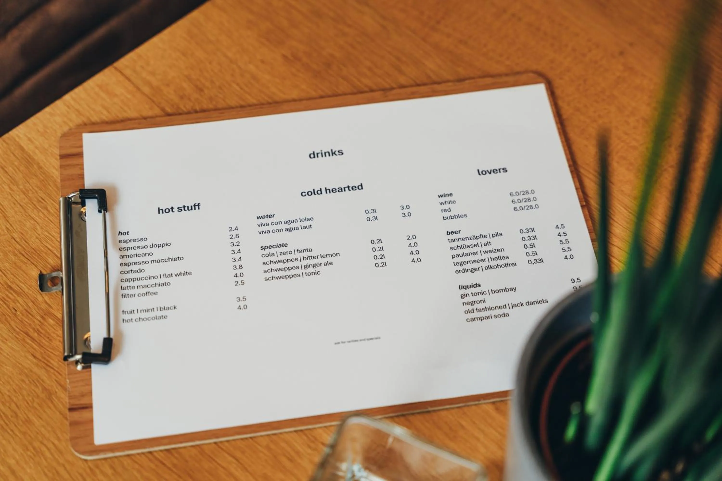 Food and drinks in Boutique Hotel Düsseldorf Berial