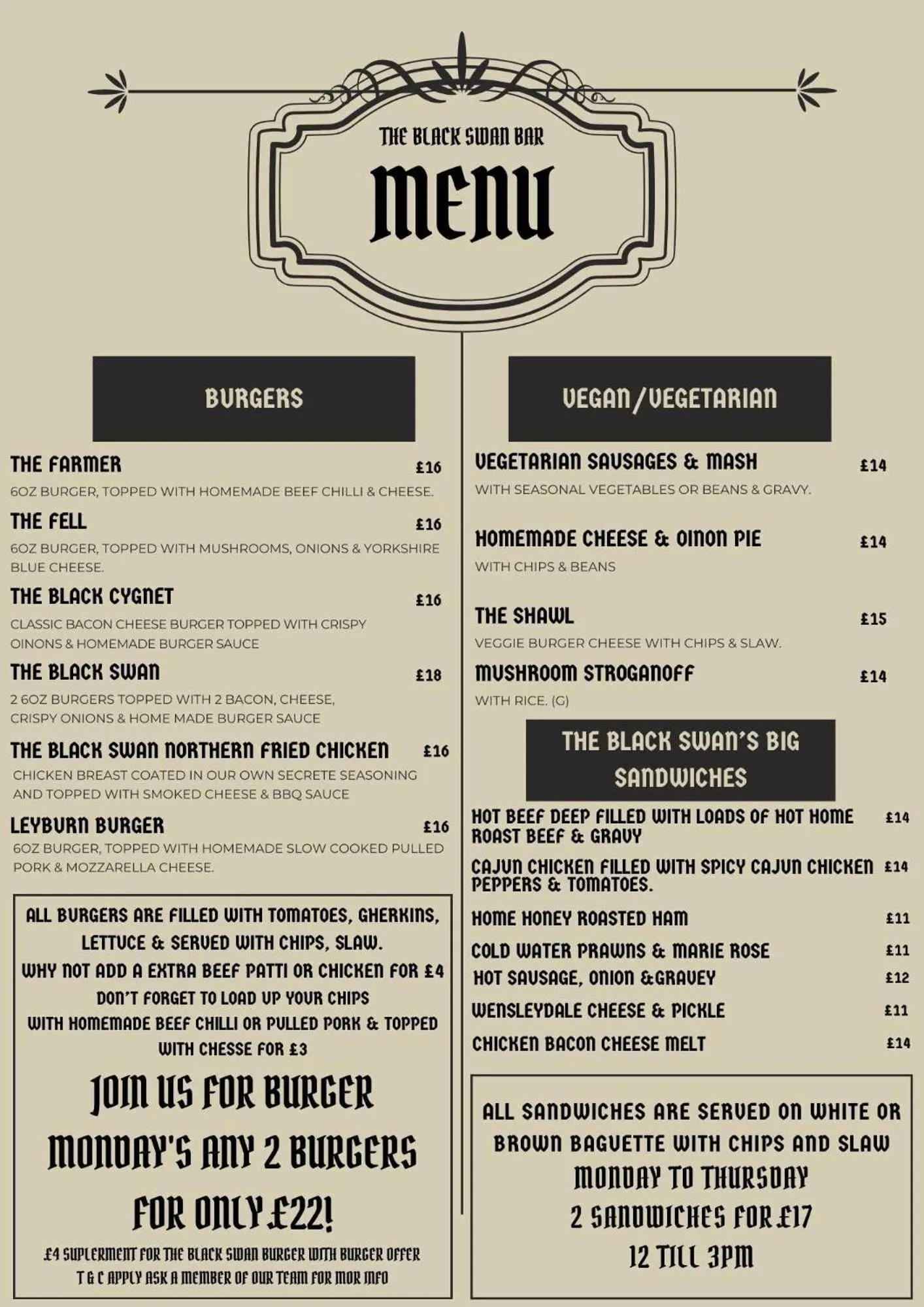 Food in The Black Swan Hotel