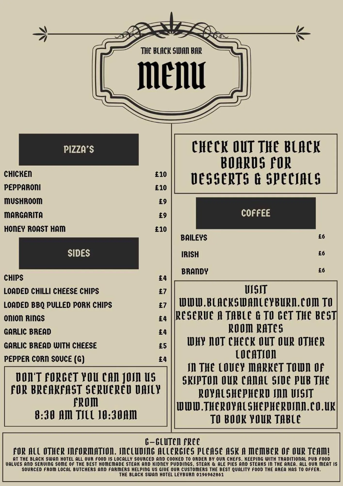 Food in The Black Swan Hotel