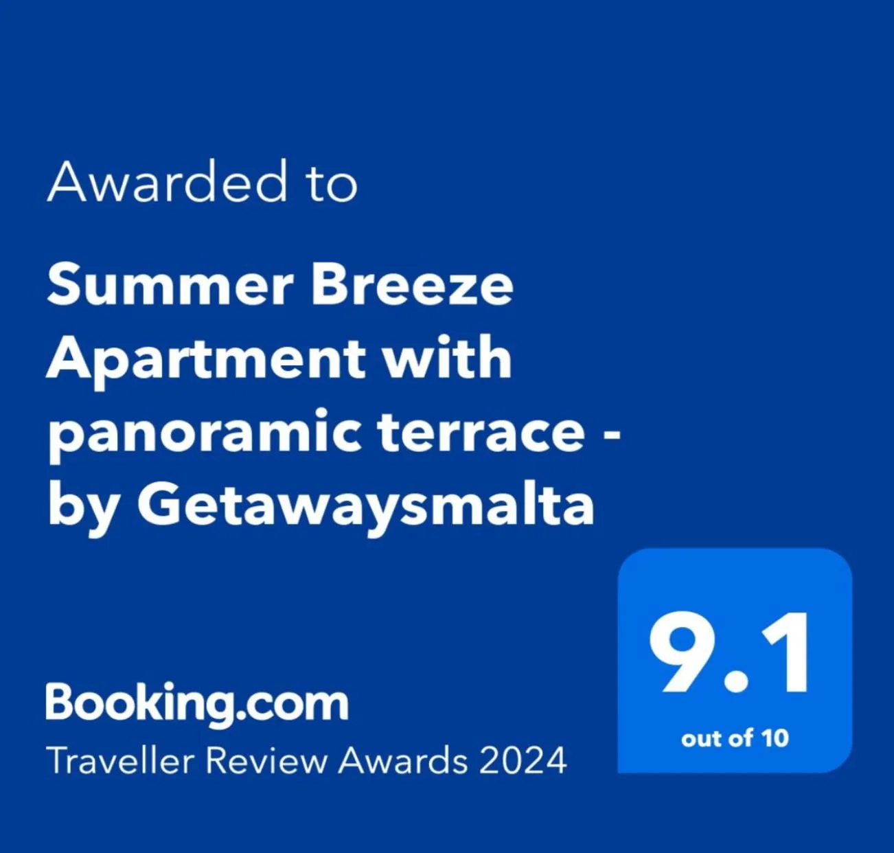 Certificate/Award in Summer Breeze Apartment with panoramic terrace - by Getawaysmalta