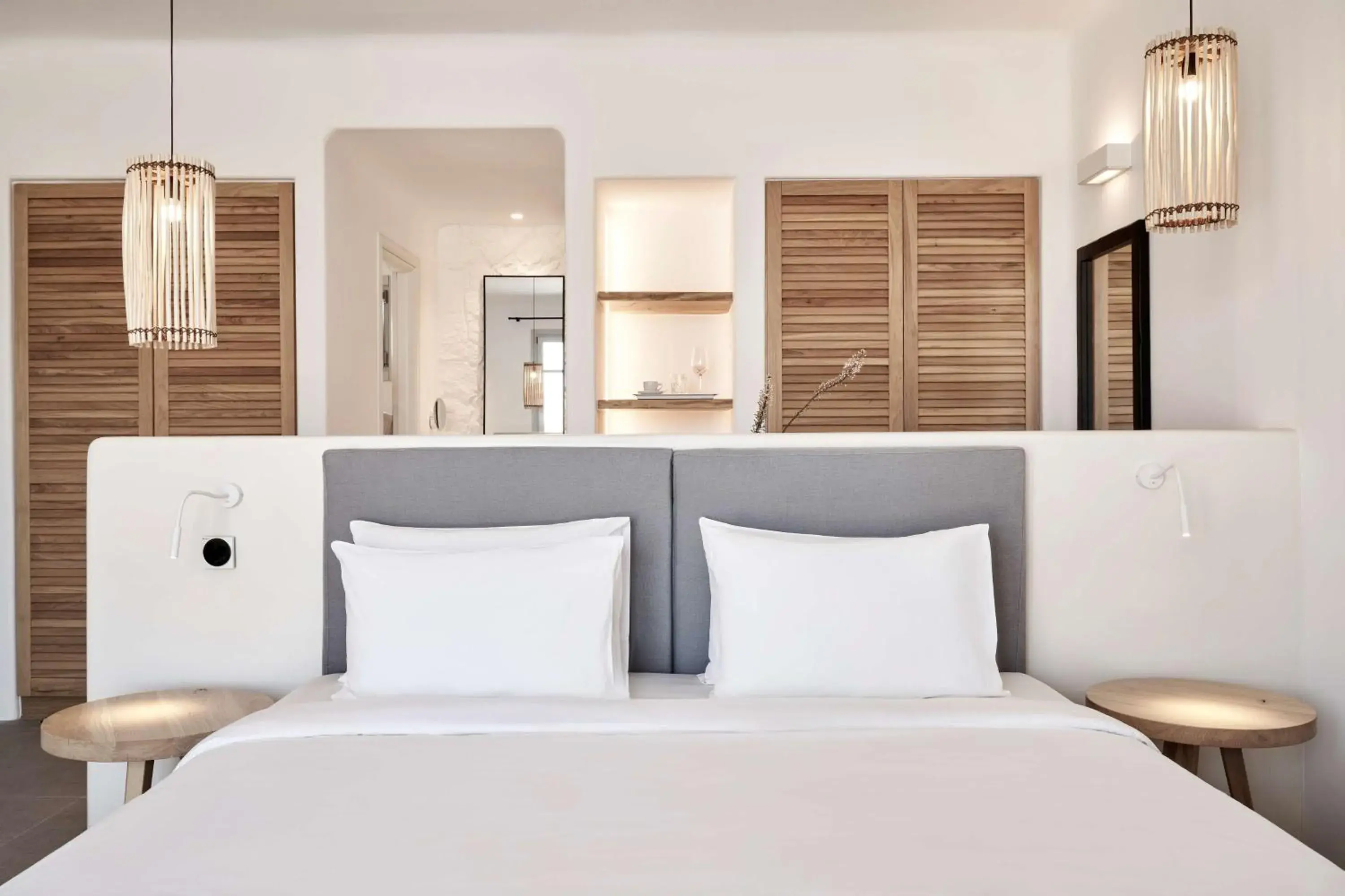 Bedroom, Bed in Radisson Blu Euphoria Resort, Mykonos Bedroom, Bed in Radisson Blu Euphoria Resort, Mykonos